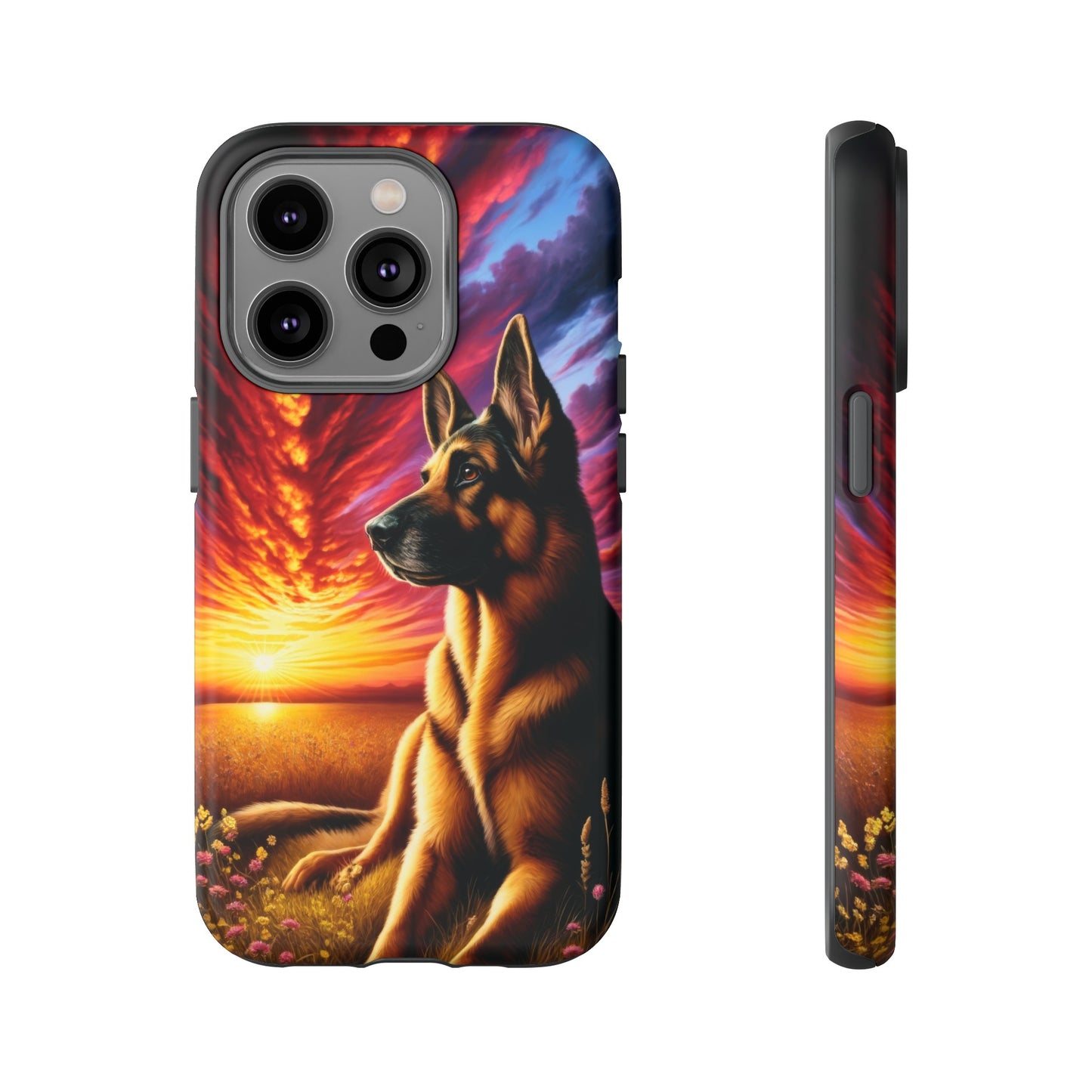 German Shepherd Watching a Sunset Phone Case