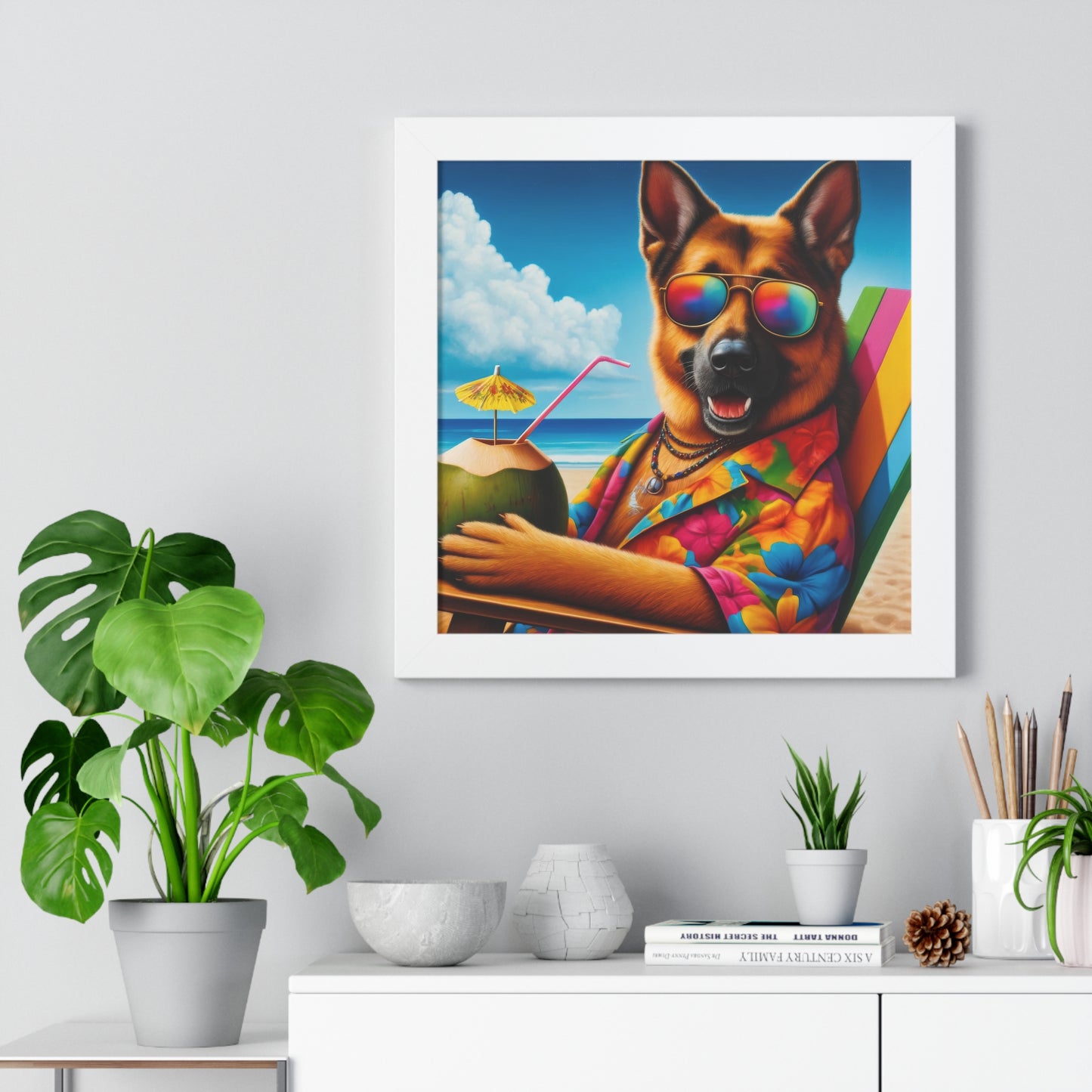 German Shepherd Vacation Framed Poster Painting 16x16