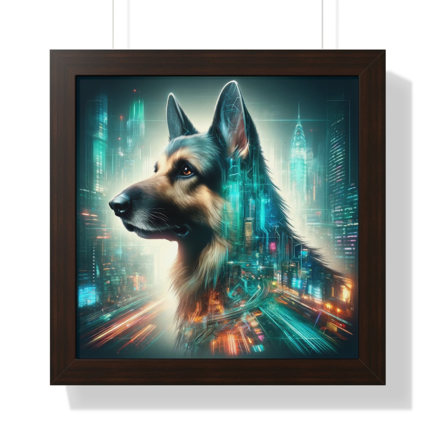 Cyberpunk German Shepherd Framed Poster Painting 16x16