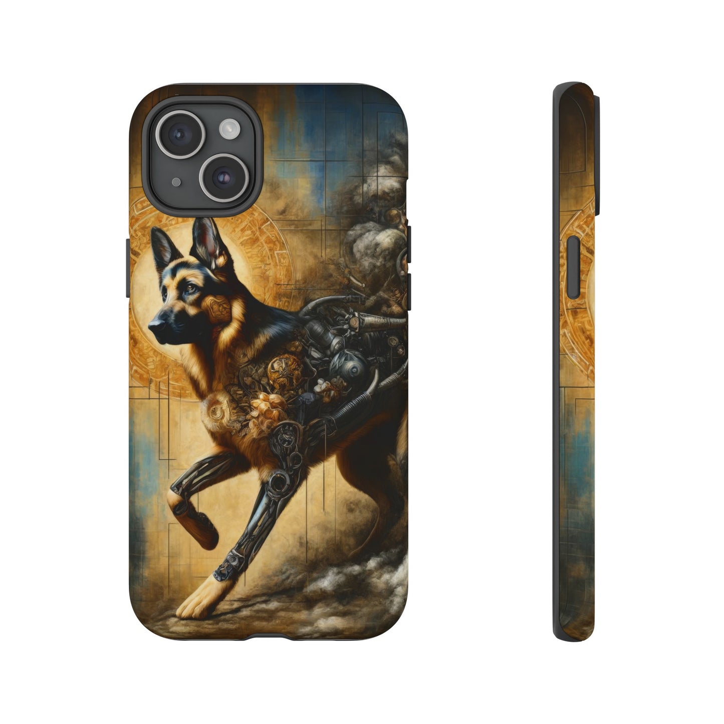 Byzantine, charcoal, and cybernetic German Shepherd Phone Case