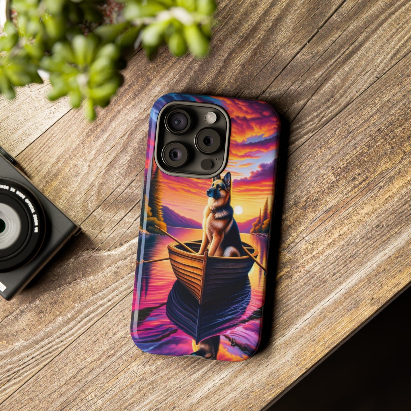 German Shepherd Rowing a boat Phone Case