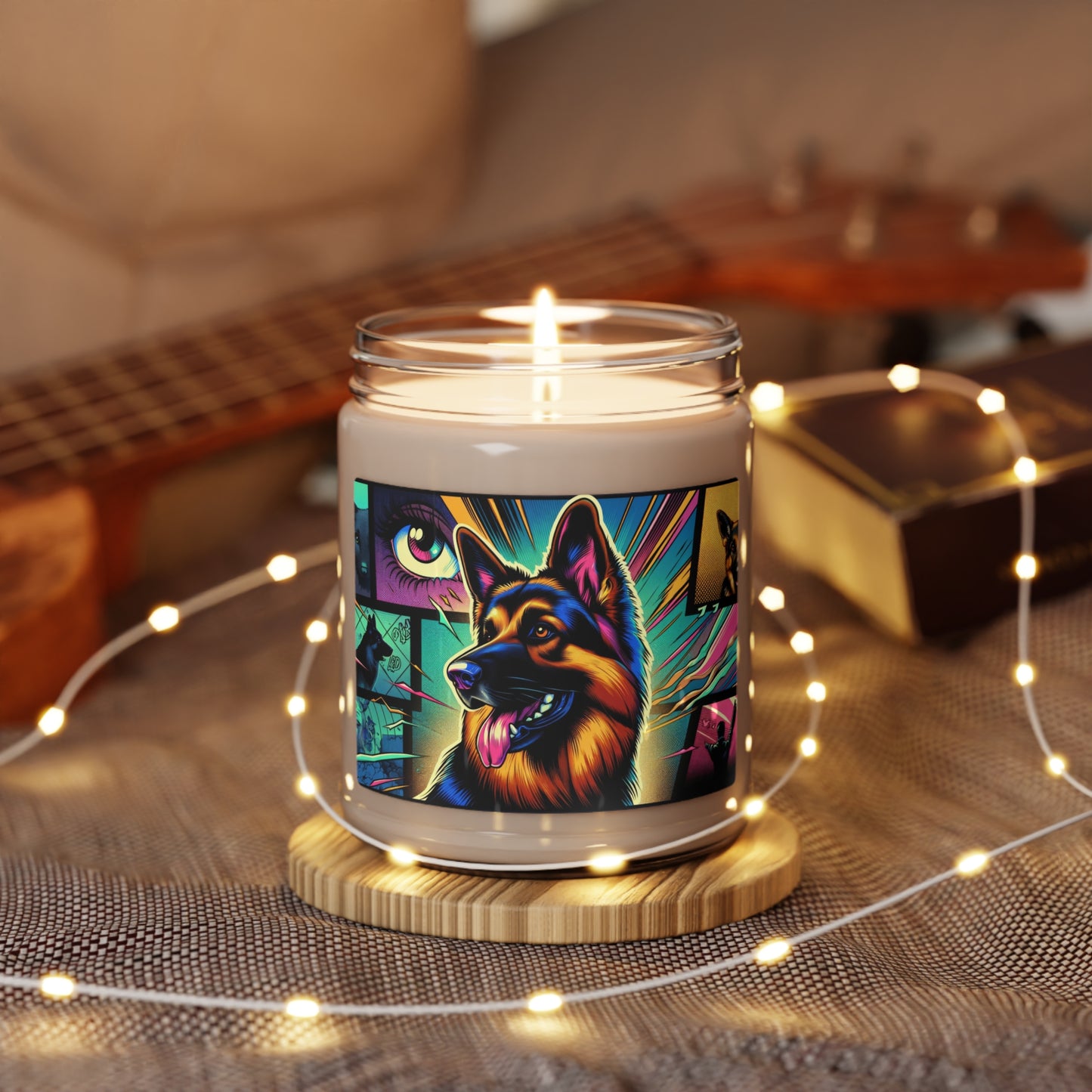Comic book style German Shepherd Scented Soy Candle, 9oz