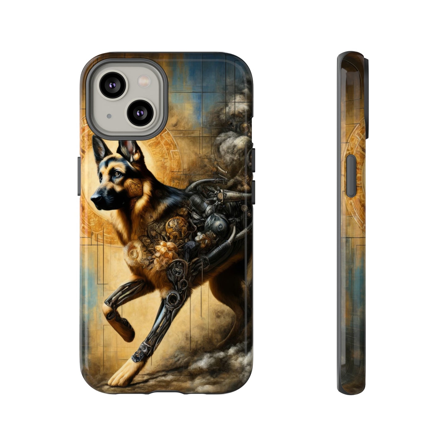 Byzantine, charcoal, and cybernetic German Shepherd Phone Case