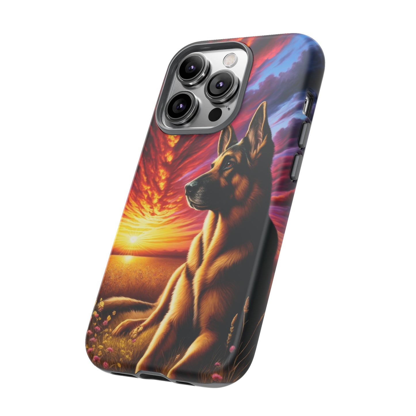 German Shepherd Watching a Sunset Phone Case