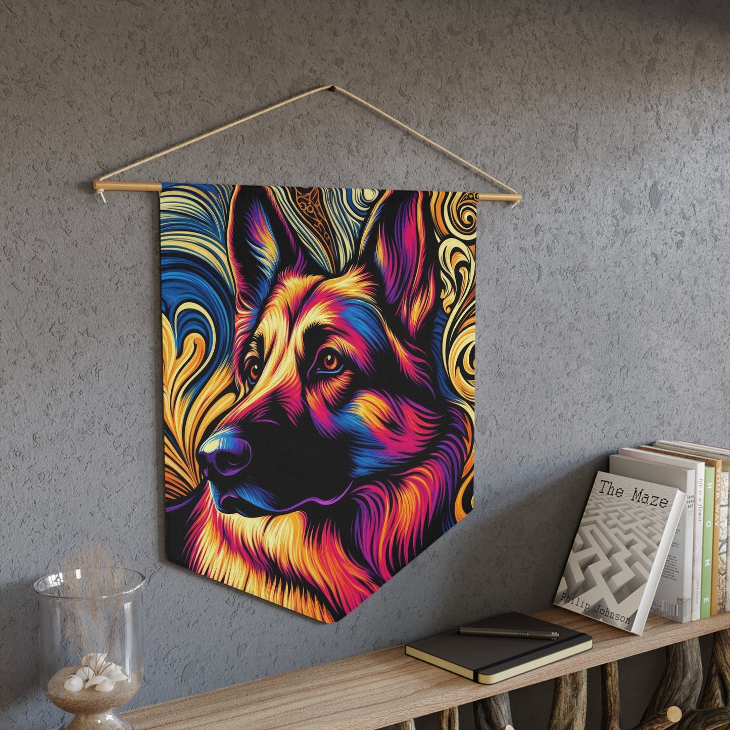 Scratchboard technique German Shepherd Pennant