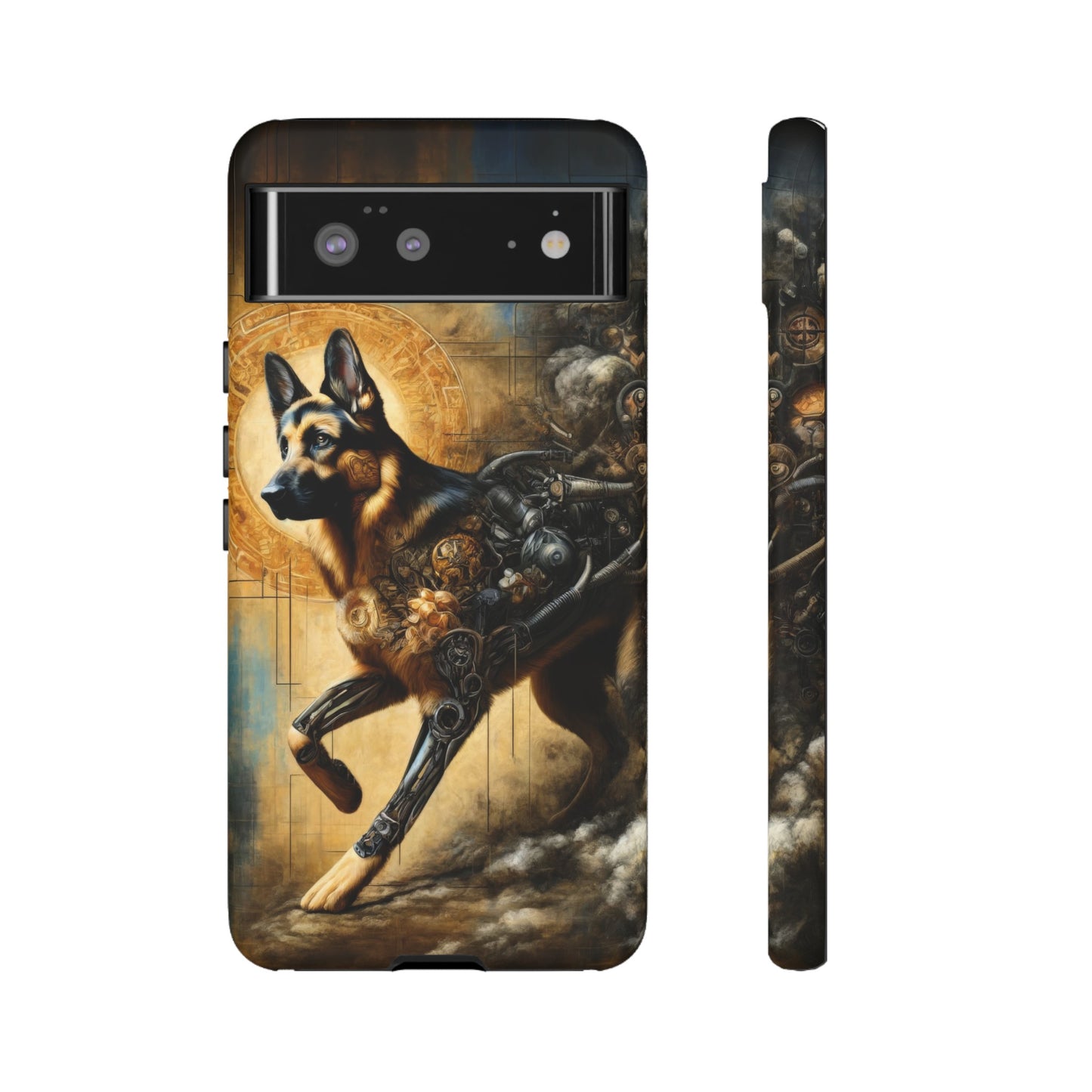 Byzantine, charcoal, and cybernetic German Shepherd Phone Case