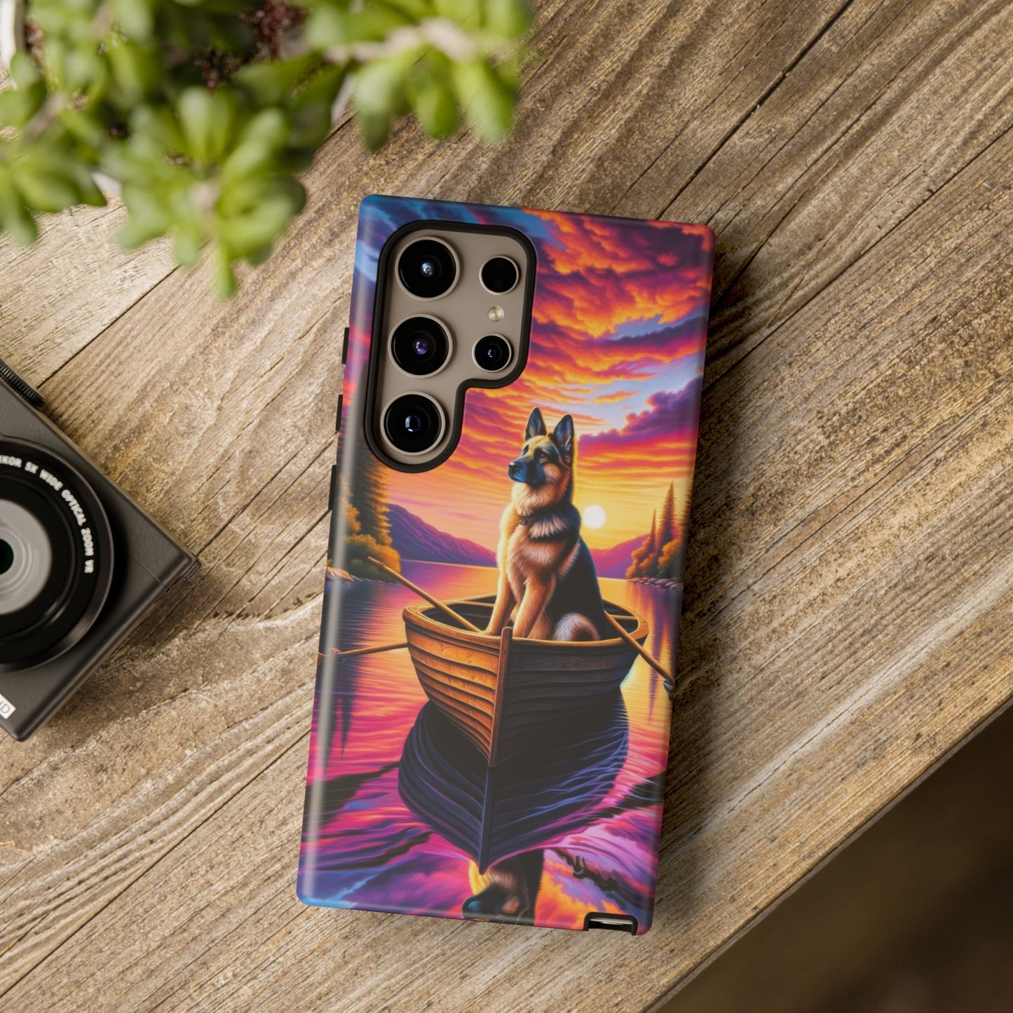 German Shepherd Rowing a boat Phone Case