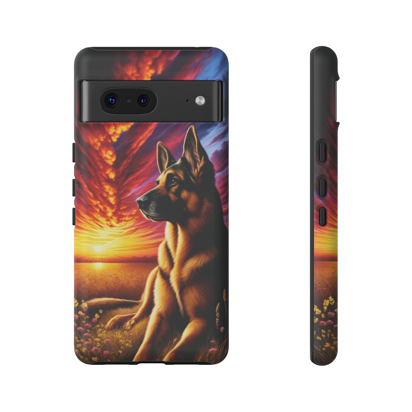 German Shepherd Watching a Sunset Phone Case