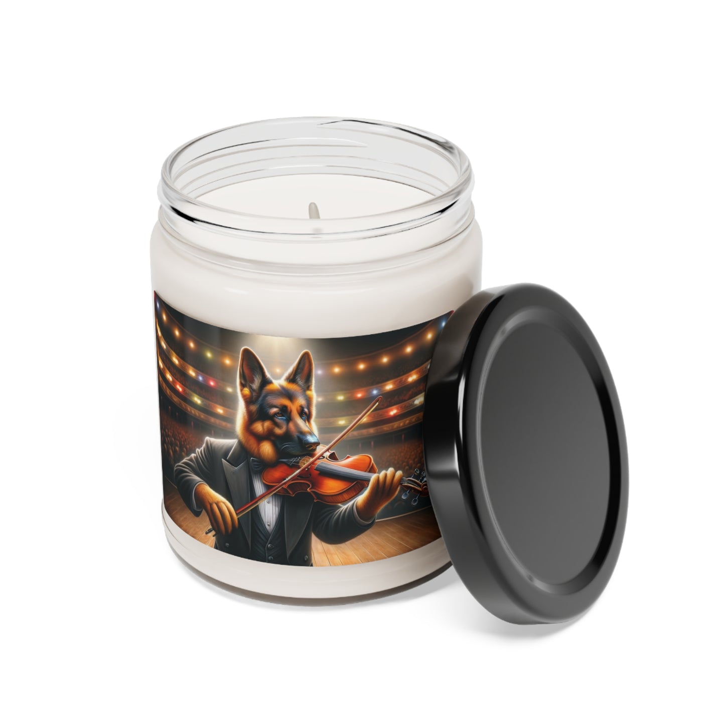 German Shepherd Playing the violin Scented Soy Candle, 9oz