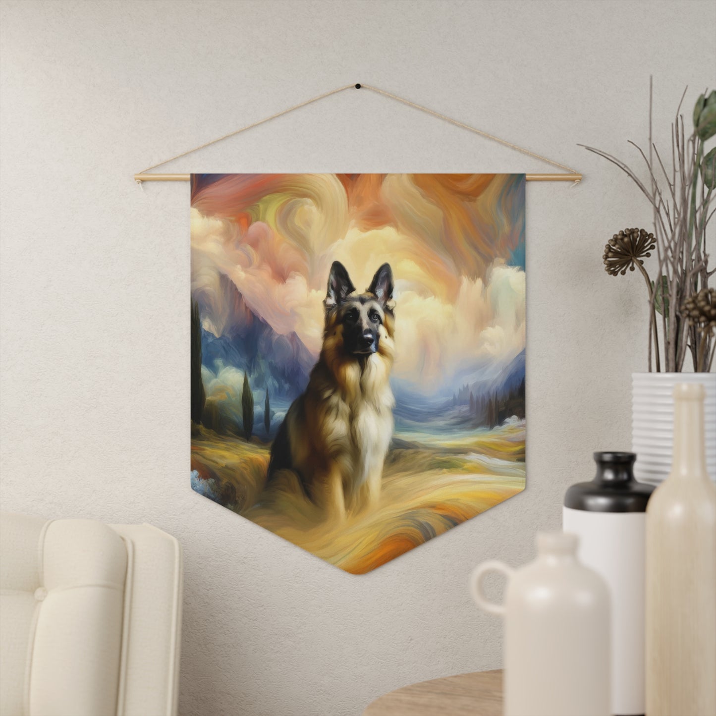 German Shepherd in an impressionist and surreal landscape Pennant