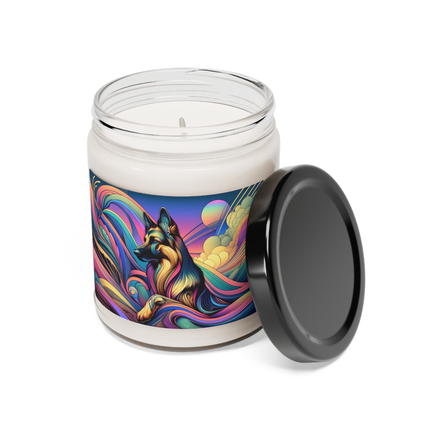 Art nouveau and vaporwave German Shepherd Scented Soy Candle, 9oz