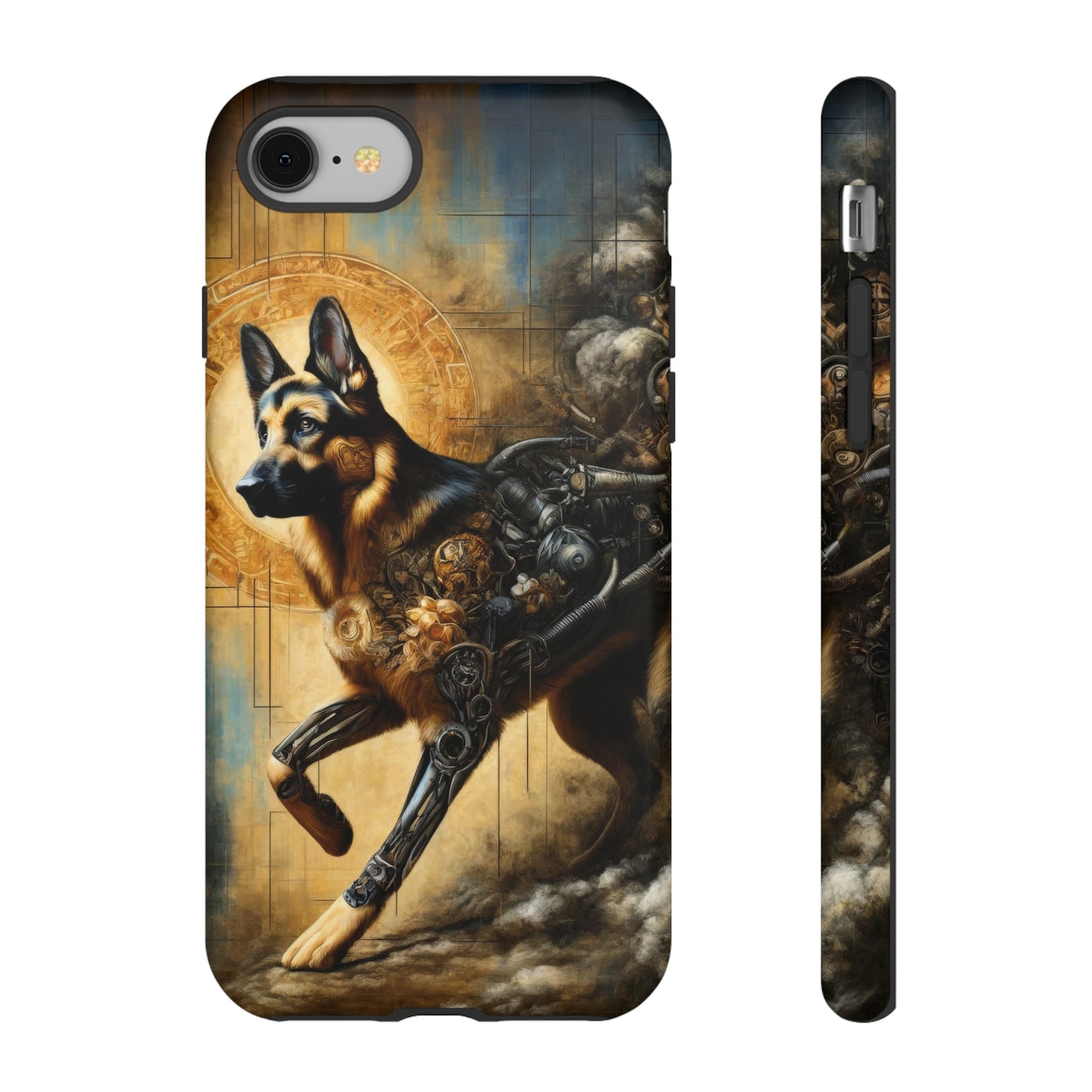 Byzantine, charcoal, and cybernetic German Shepherd Phone Case