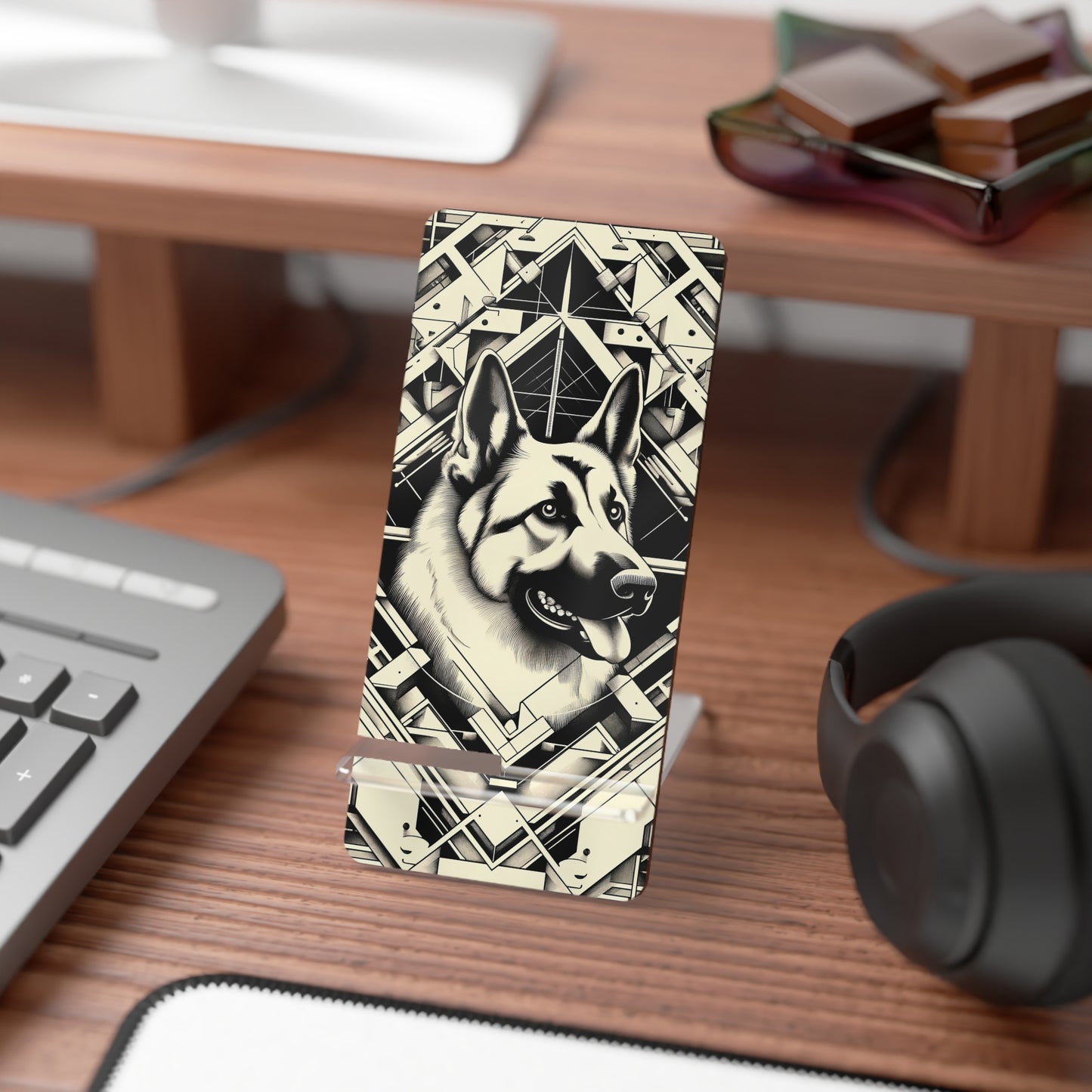 Constructivism and etching style German Shepherd Smartphone Stand