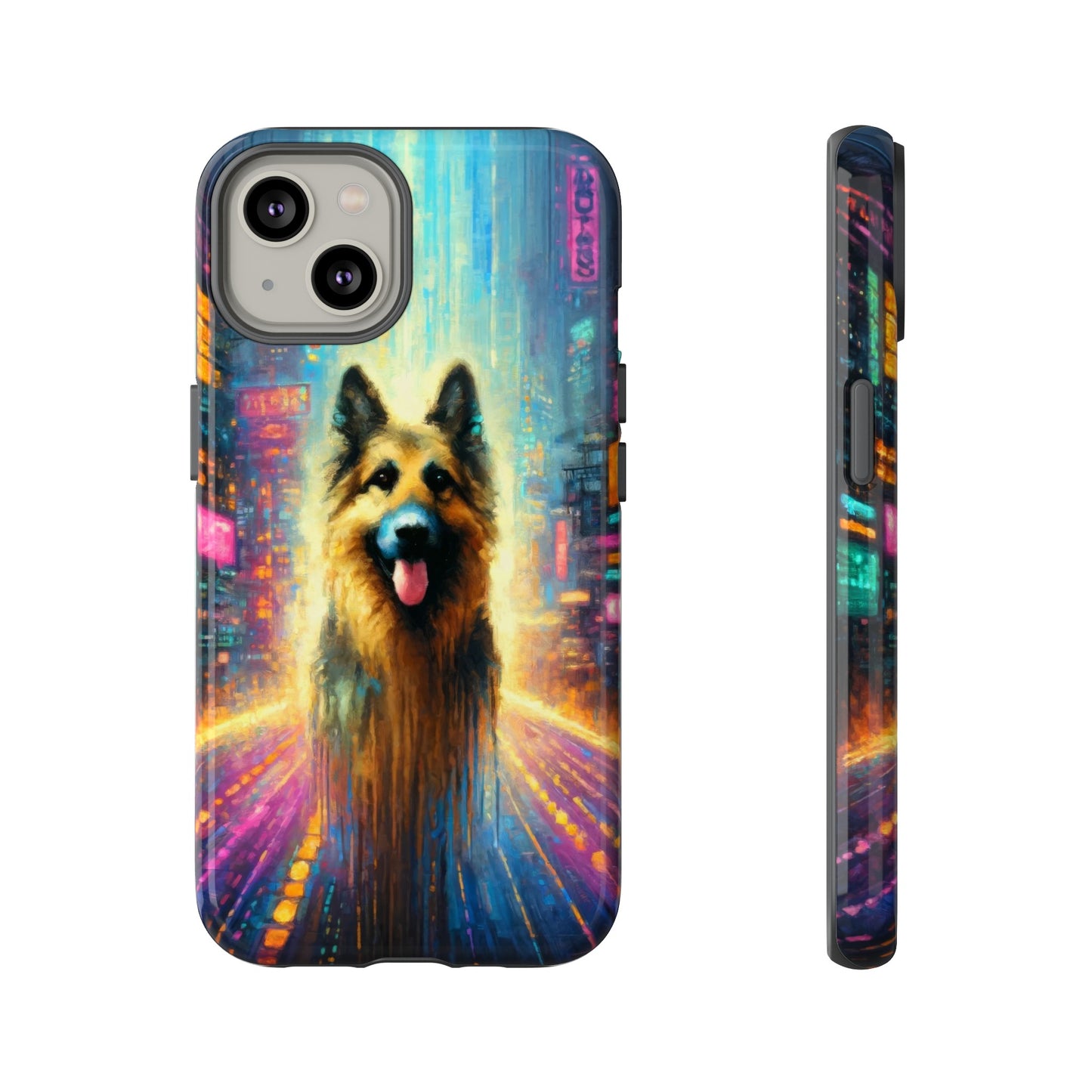 Impressionism meets cyberpunk German Shepherd Phone Case