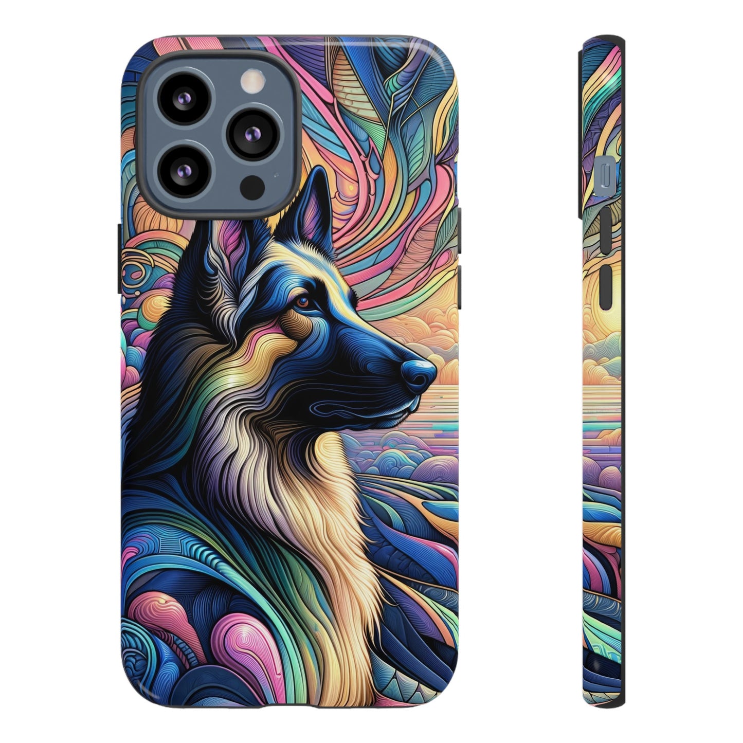 Art nouveau and vaporwave German Shepherd Phone Case