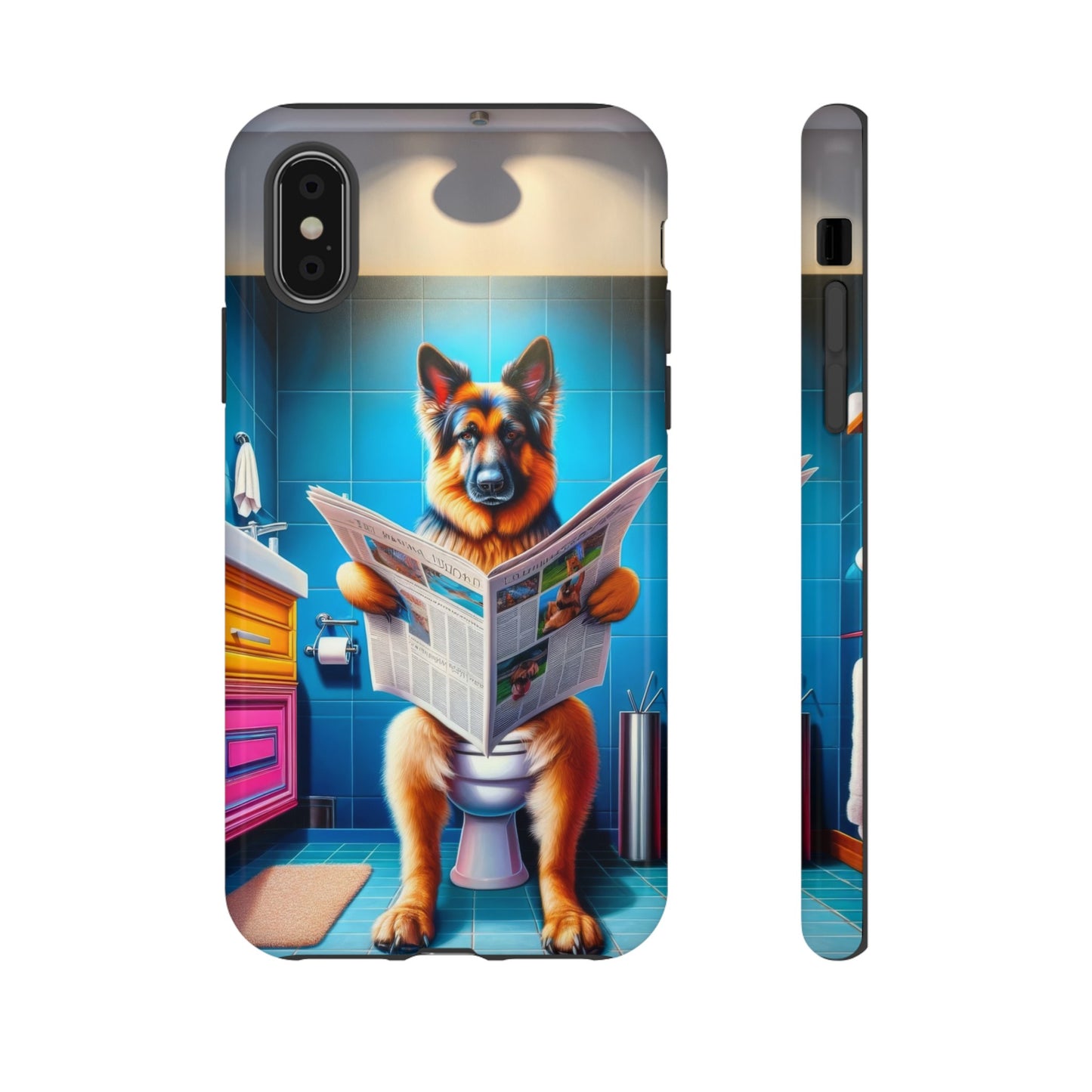 German Shepherd using a toilet Phone Case