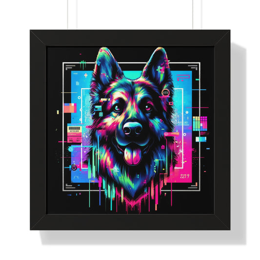 Neon graffiti German Shepherd Framed Poster Painting 16x16