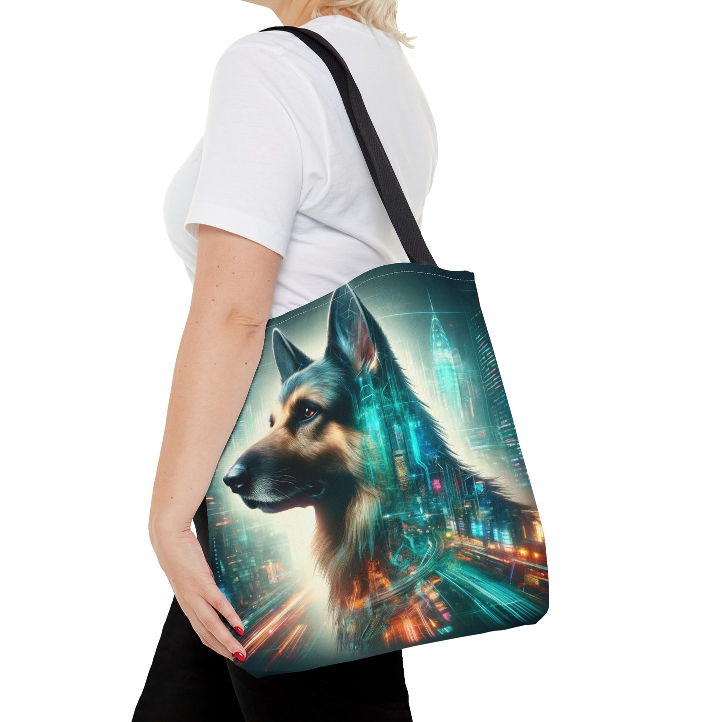 Cyberpunk German Shepherd Tote Bag