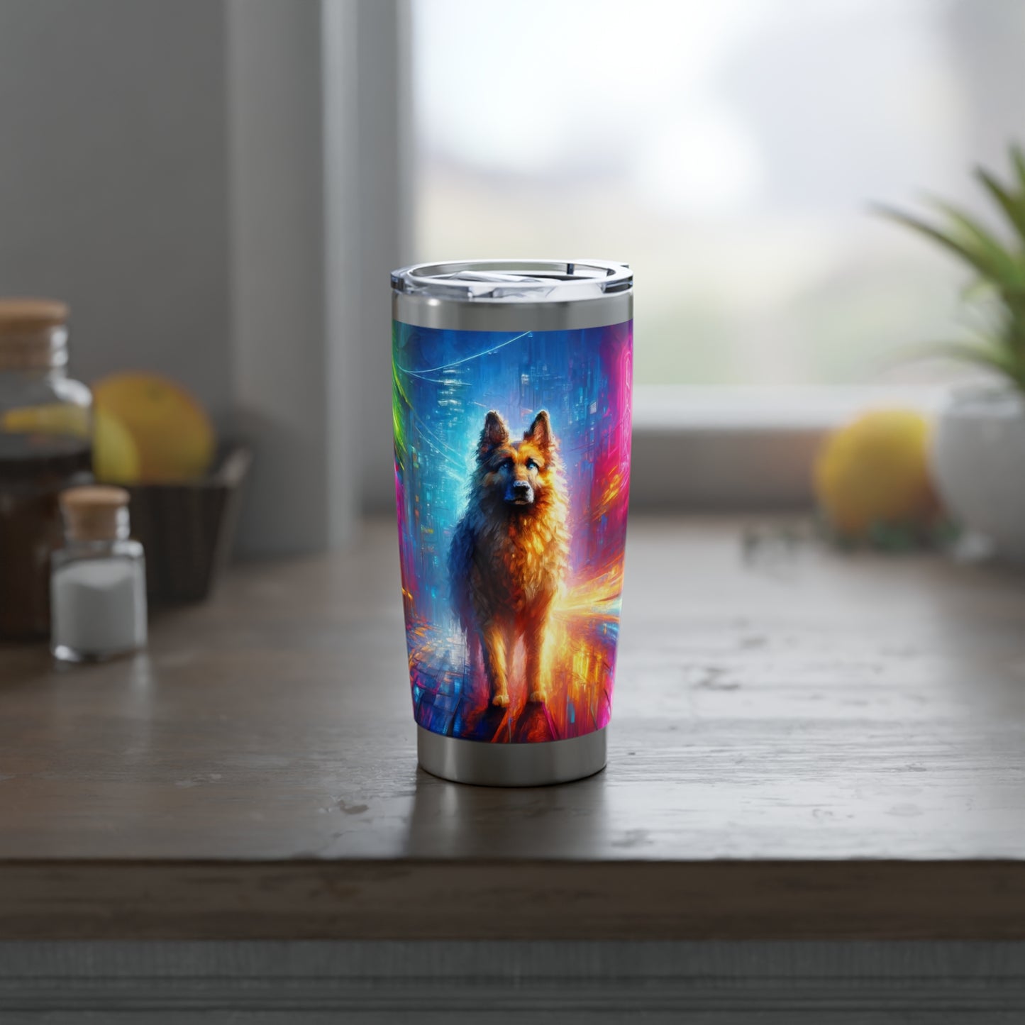 Neon light German Shepherd 20oz Tumbler