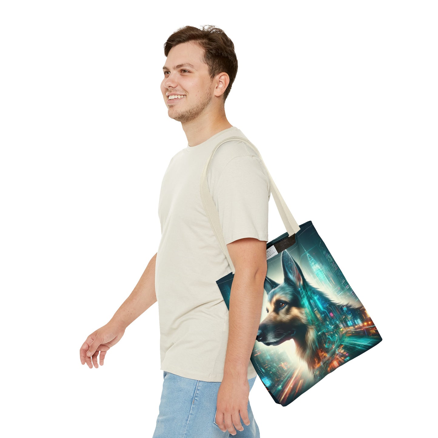 Cyberpunk German Shepherd Tote Bag