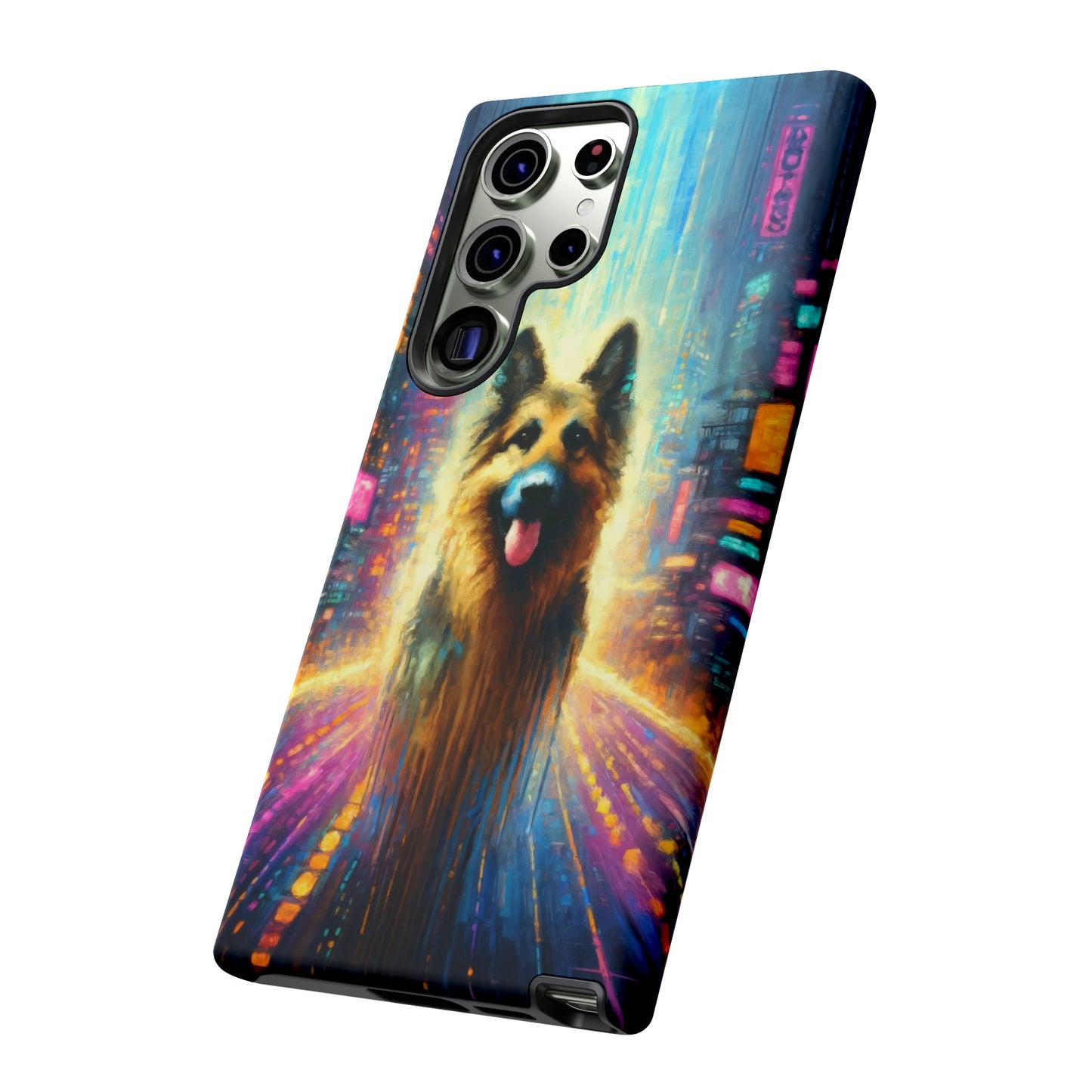 Impressionism meets cyberpunk German Shepherd Phone Case