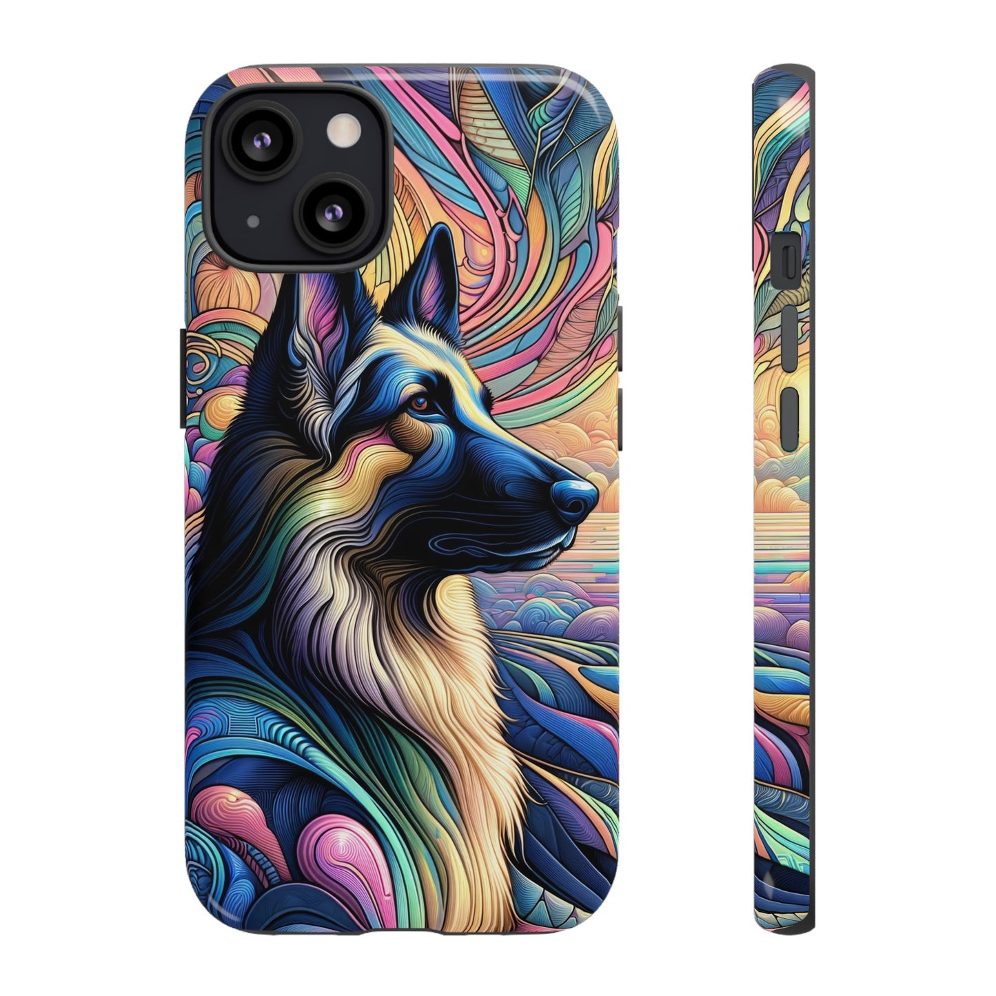 Art nouveau and vaporwave German Shepherd Phone Case