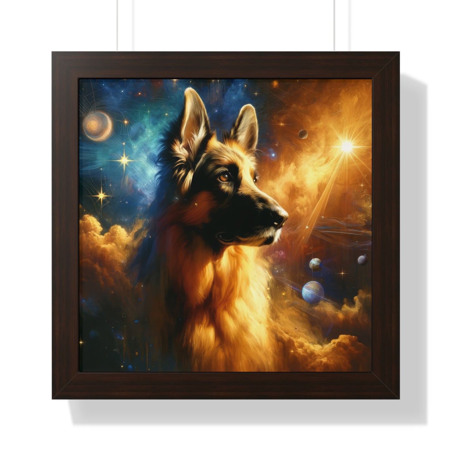 Sci-fi and stars-themed German Shepherd Framed Poster Painting 16x16