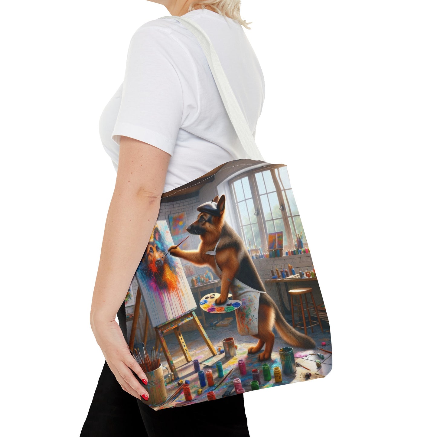 German Shepherd Painting on a Canvas Tote Bag