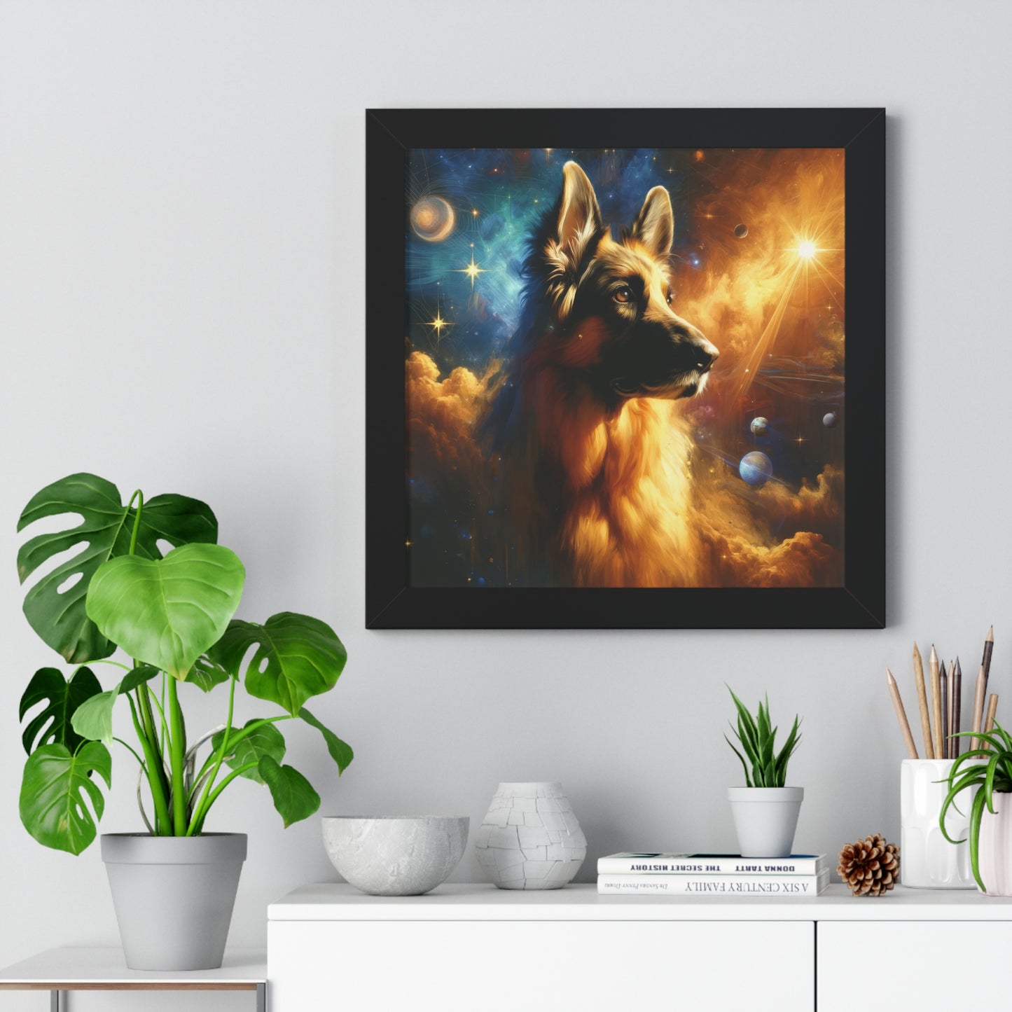 Sci-fi and stars-themed German Shepherd Framed Poster Painting 16x16