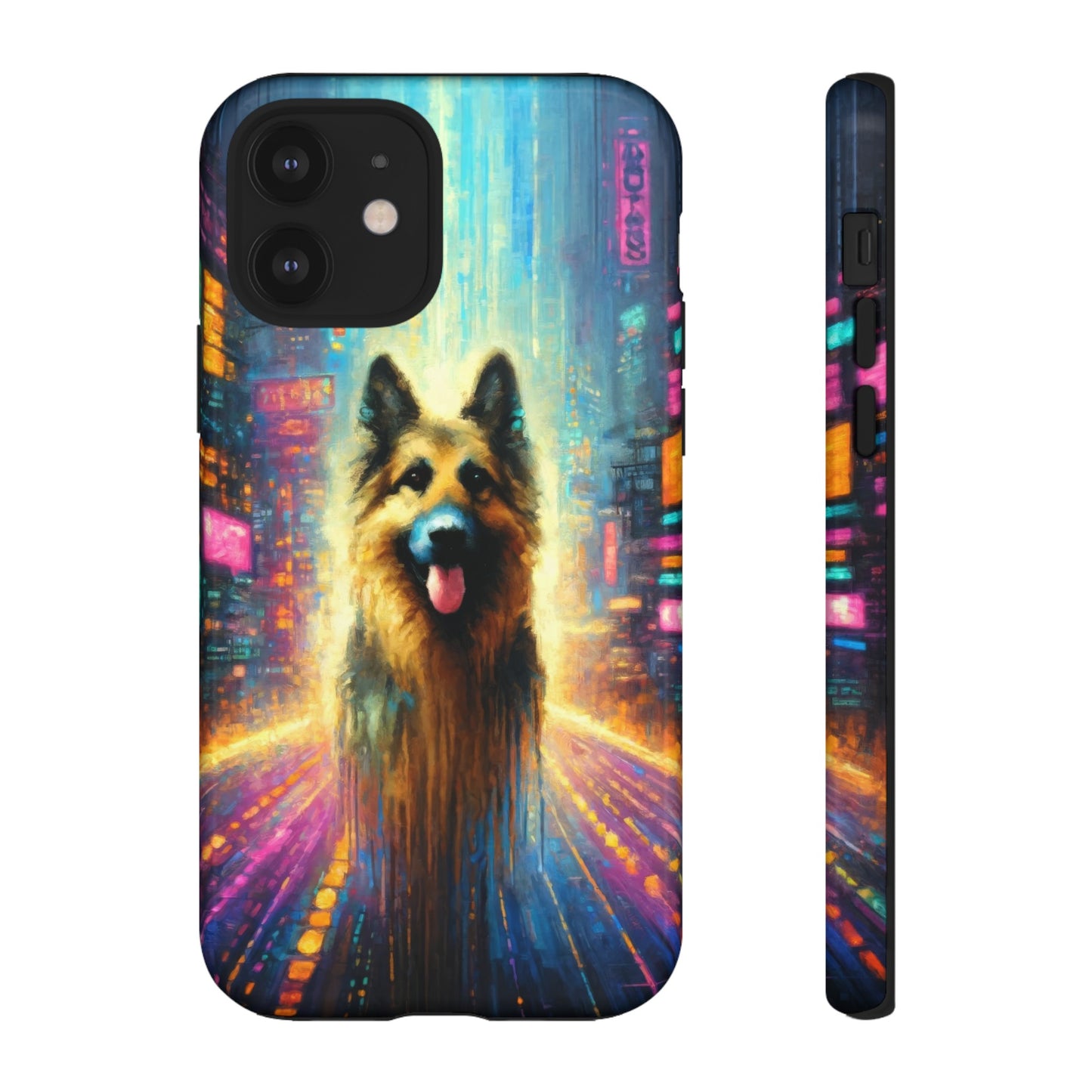 Impressionism meets cyberpunk German Shepherd Phone Case