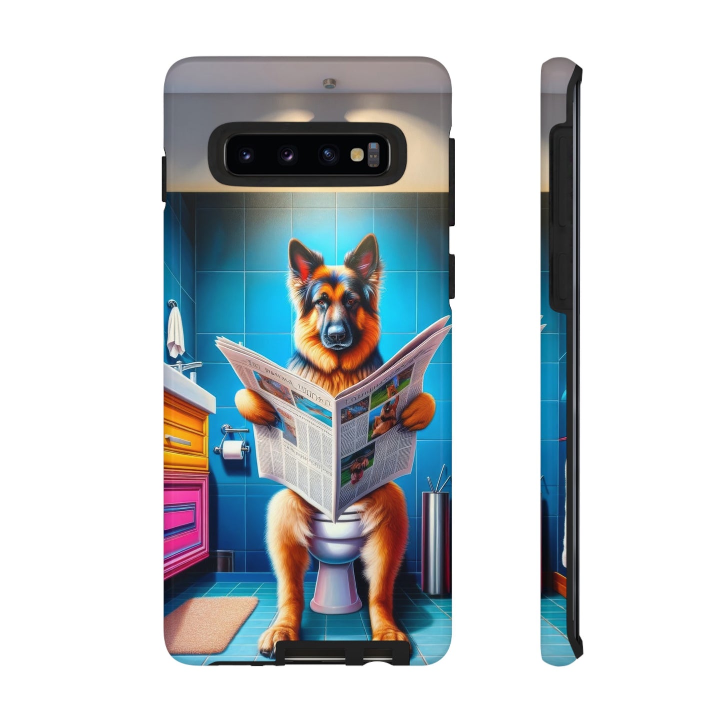 German Shepherd using a toilet Phone Case