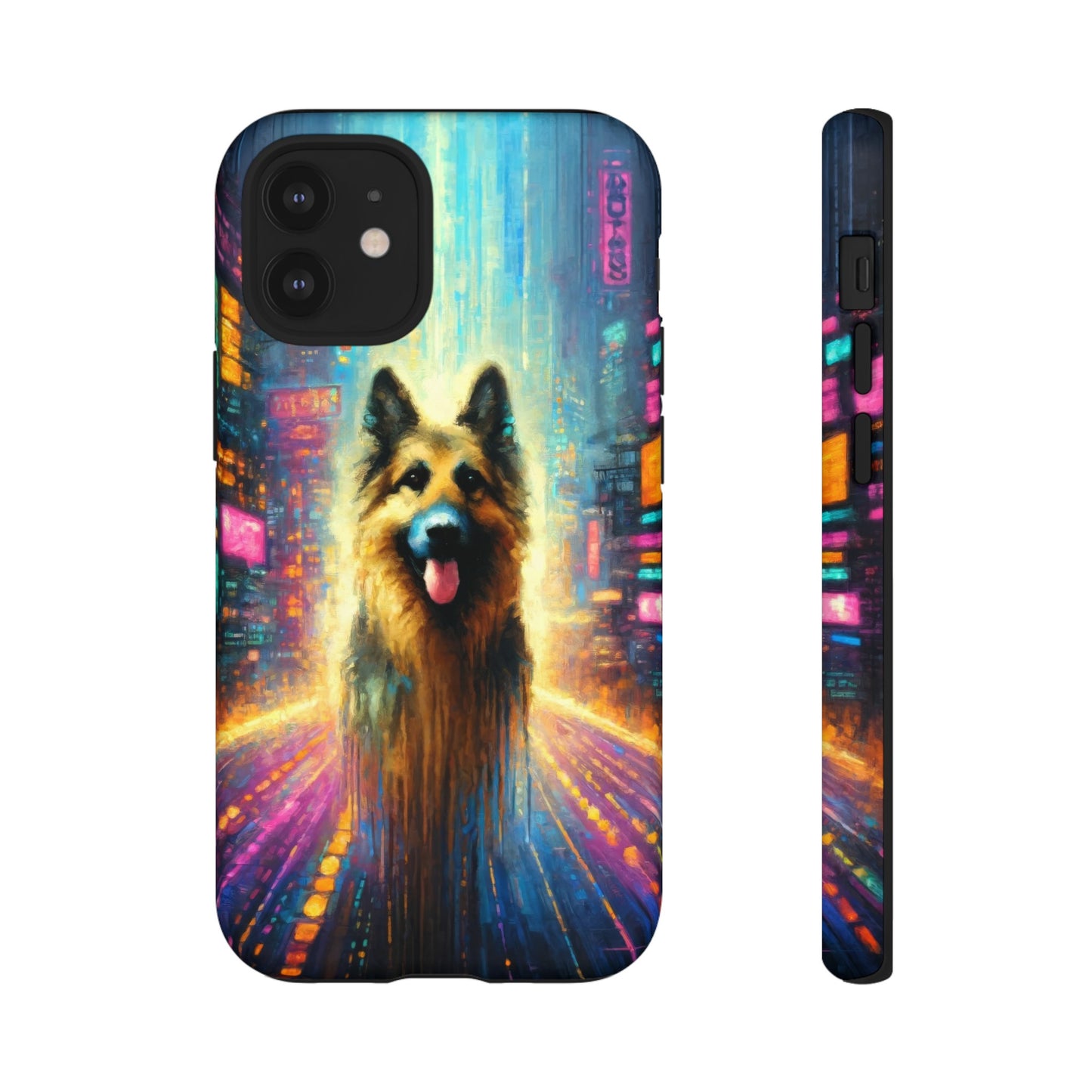 Impressionism meets cyberpunk German Shepherd Phone Case