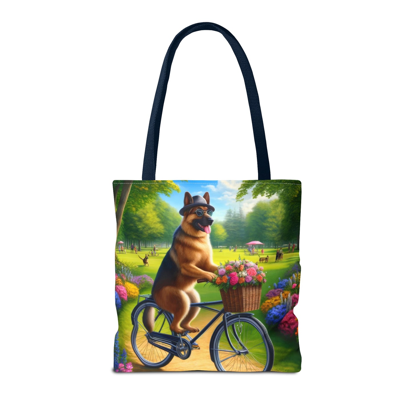 German Shepherd Riding a Bicycle Tote Bag