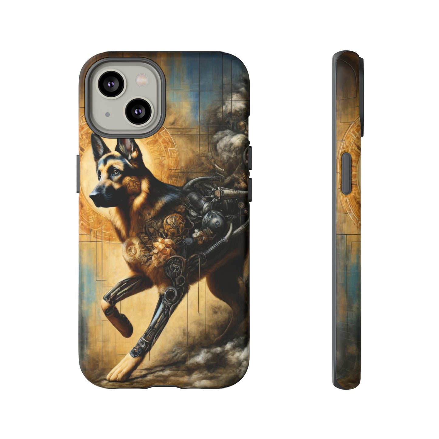 Byzantine, charcoal, and cybernetic German Shepherd Phone Case