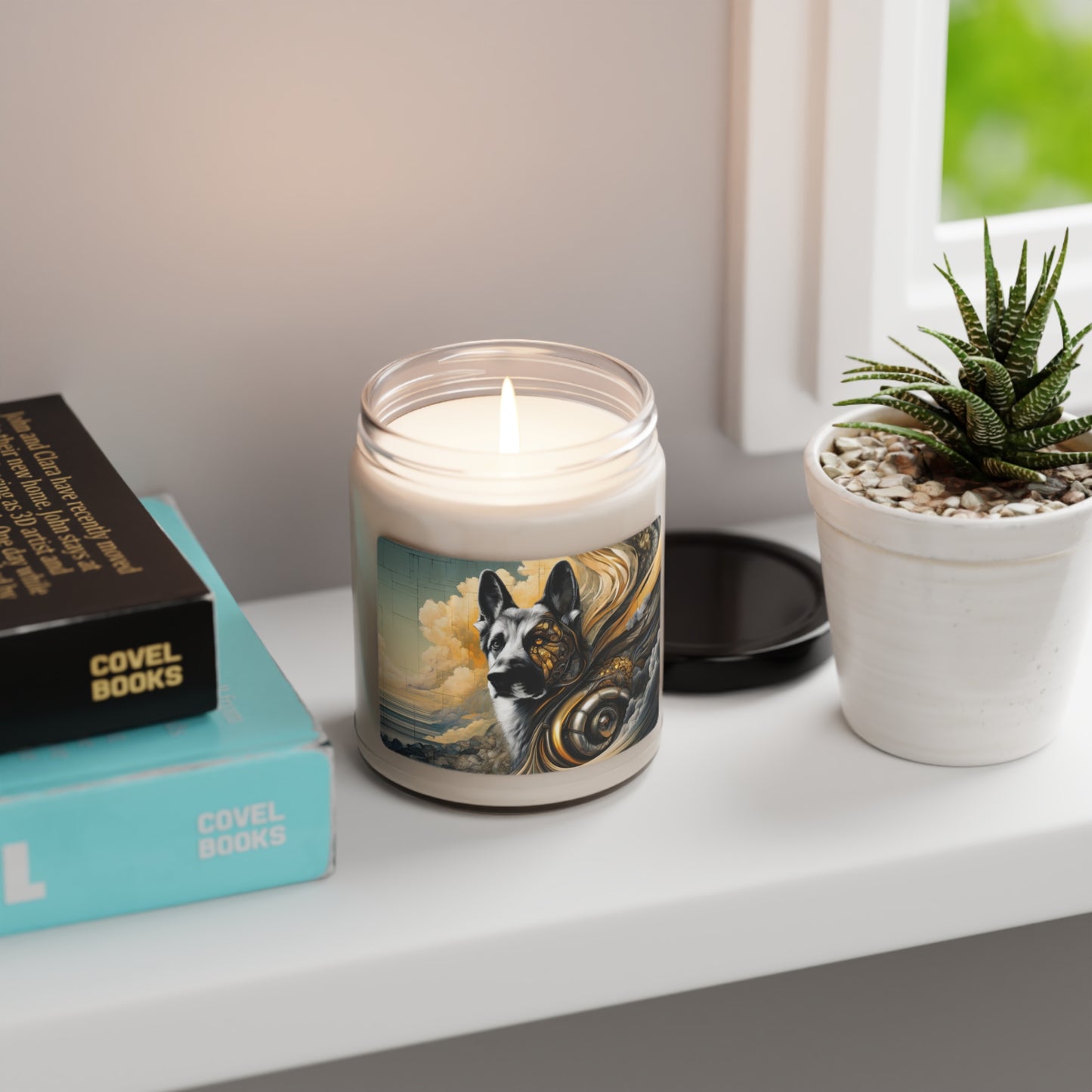 Byzantine, charcoal, and cybernetic German Shepherd Scented Soy Candle, 9oz