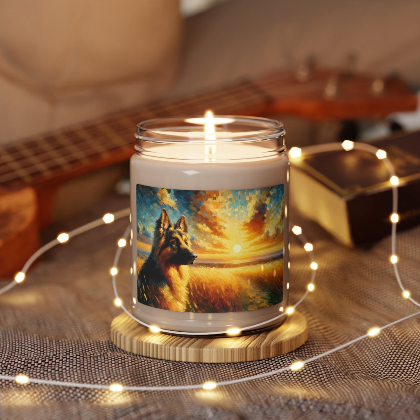 Golden hour and neo-impressionism German Shepherd Scented Soy Candle, 9oz