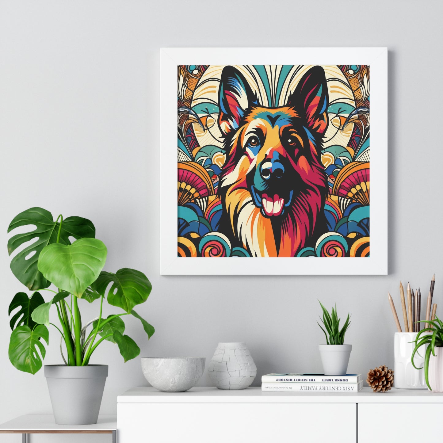 Art German Shepherd Framed Poster Painting 16x16