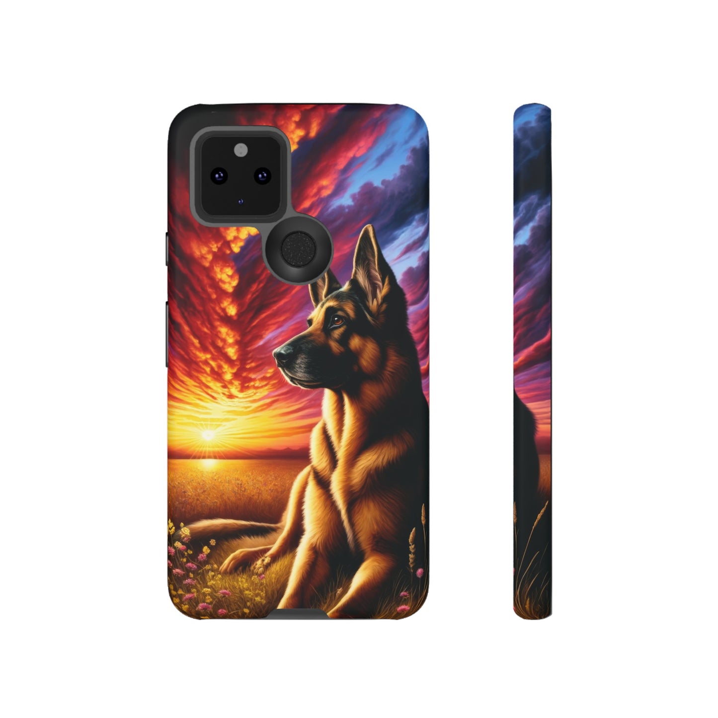 German Shepherd Watching a Sunset Phone Case