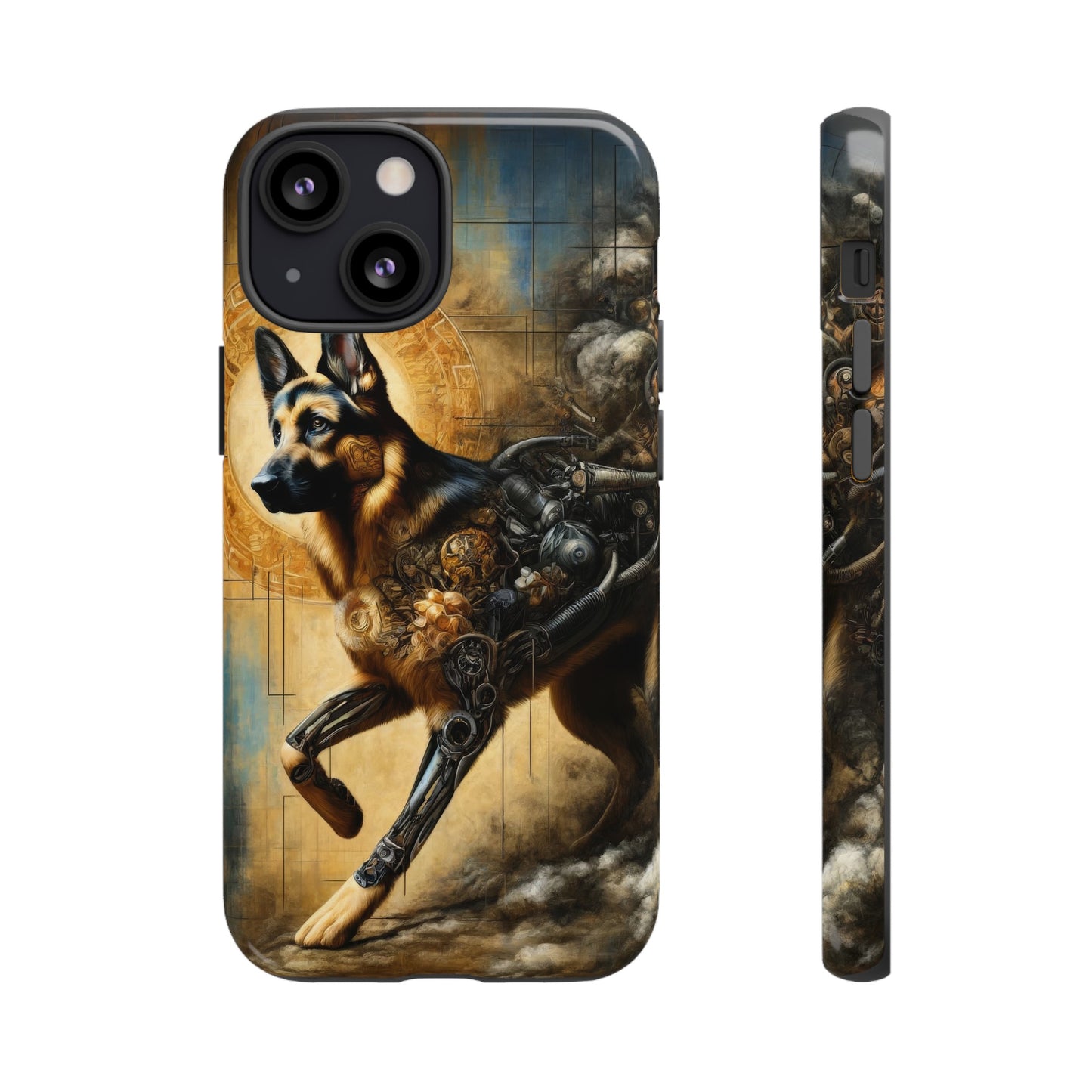 Byzantine, charcoal, and cybernetic German Shepherd Phone Case