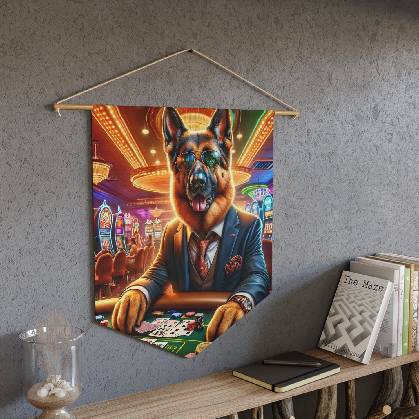 German Shepherd Playing Poker Pennant