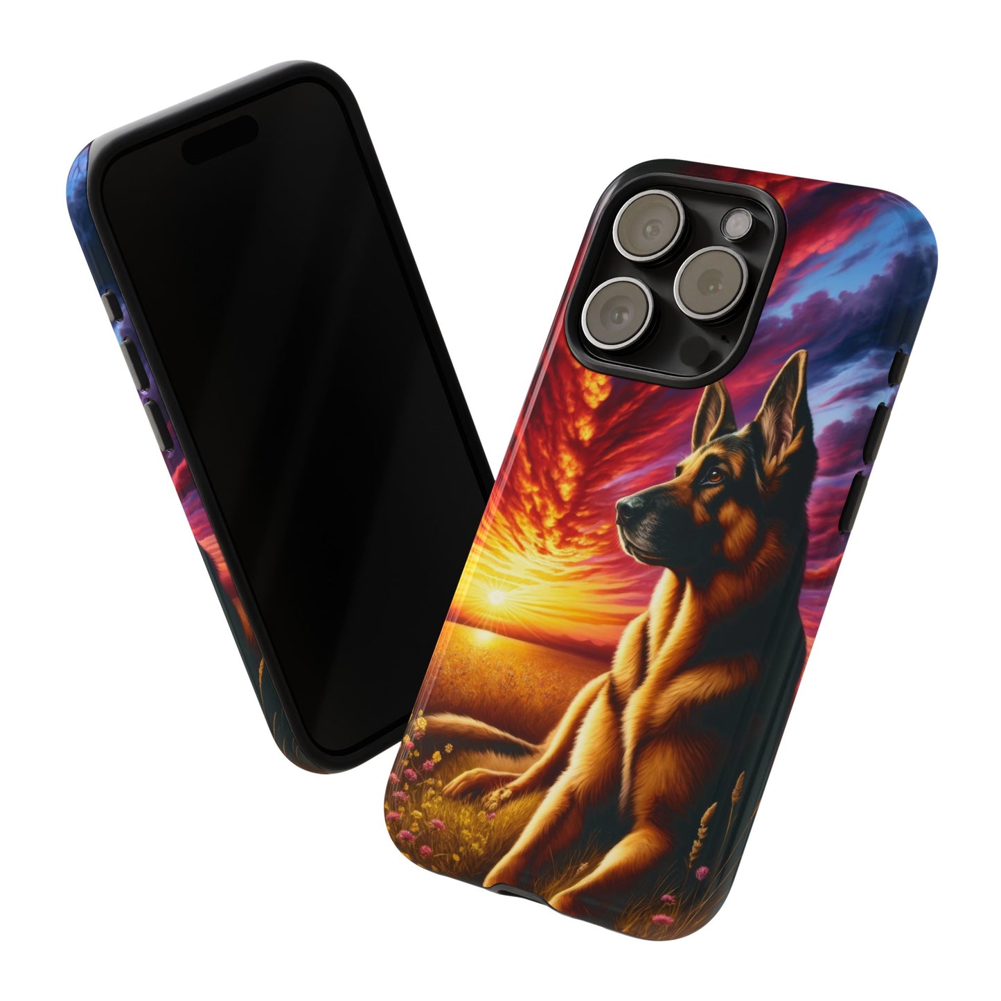 German Shepherd Watching a Sunset Phone Case