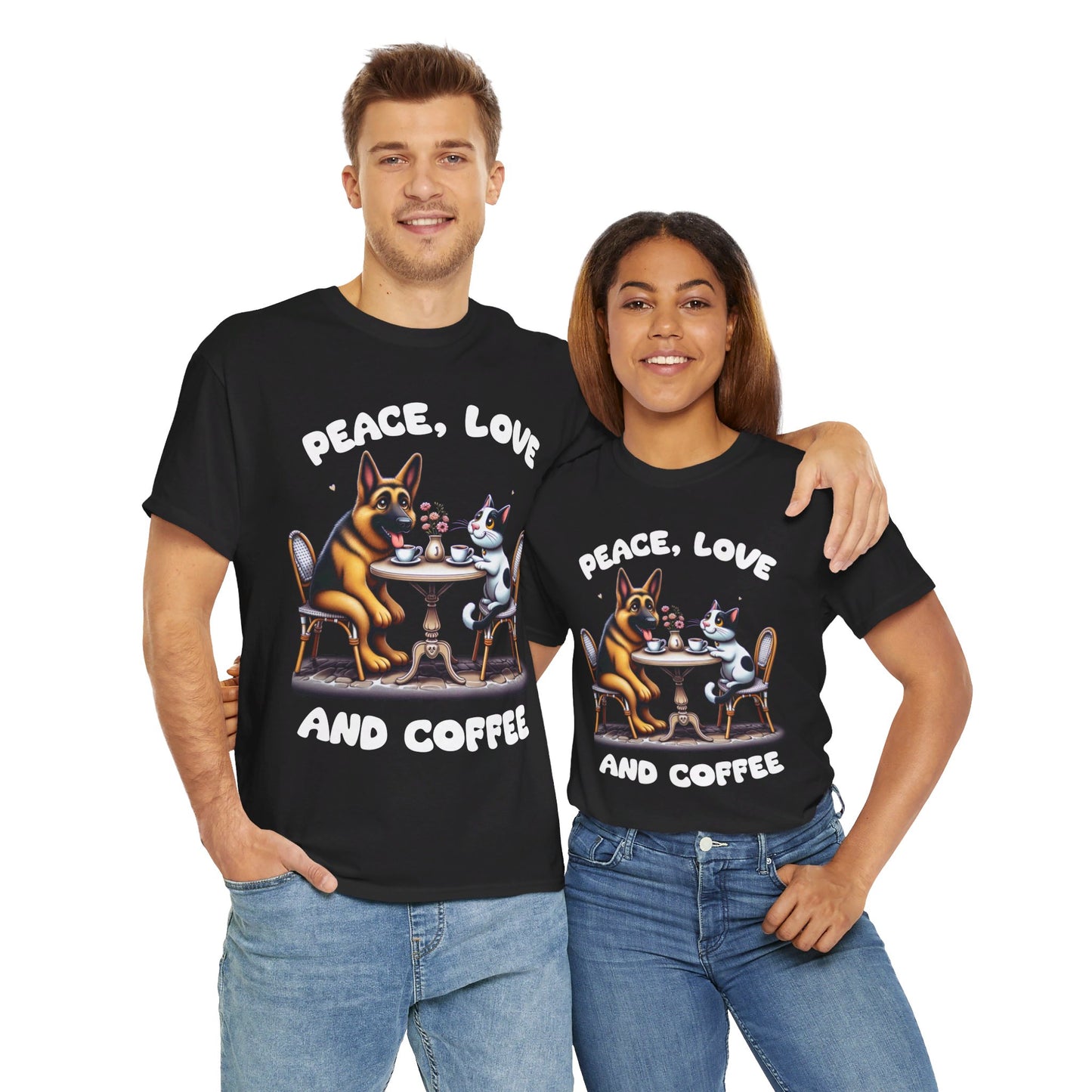 Peace Love and Coffee T-Shirt (13 Colors) (German Shepherd)