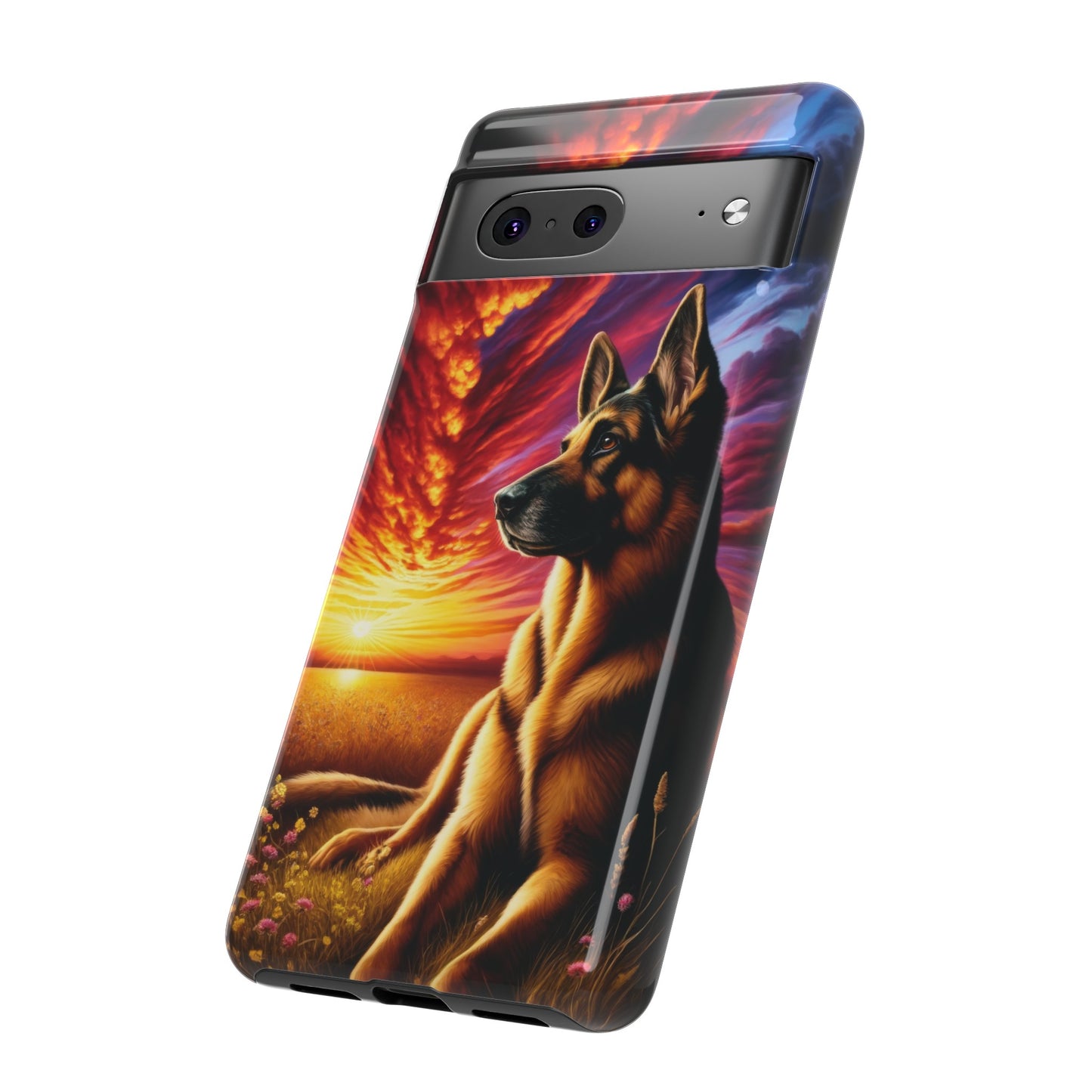 German Shepherd Watching a Sunset Phone Case