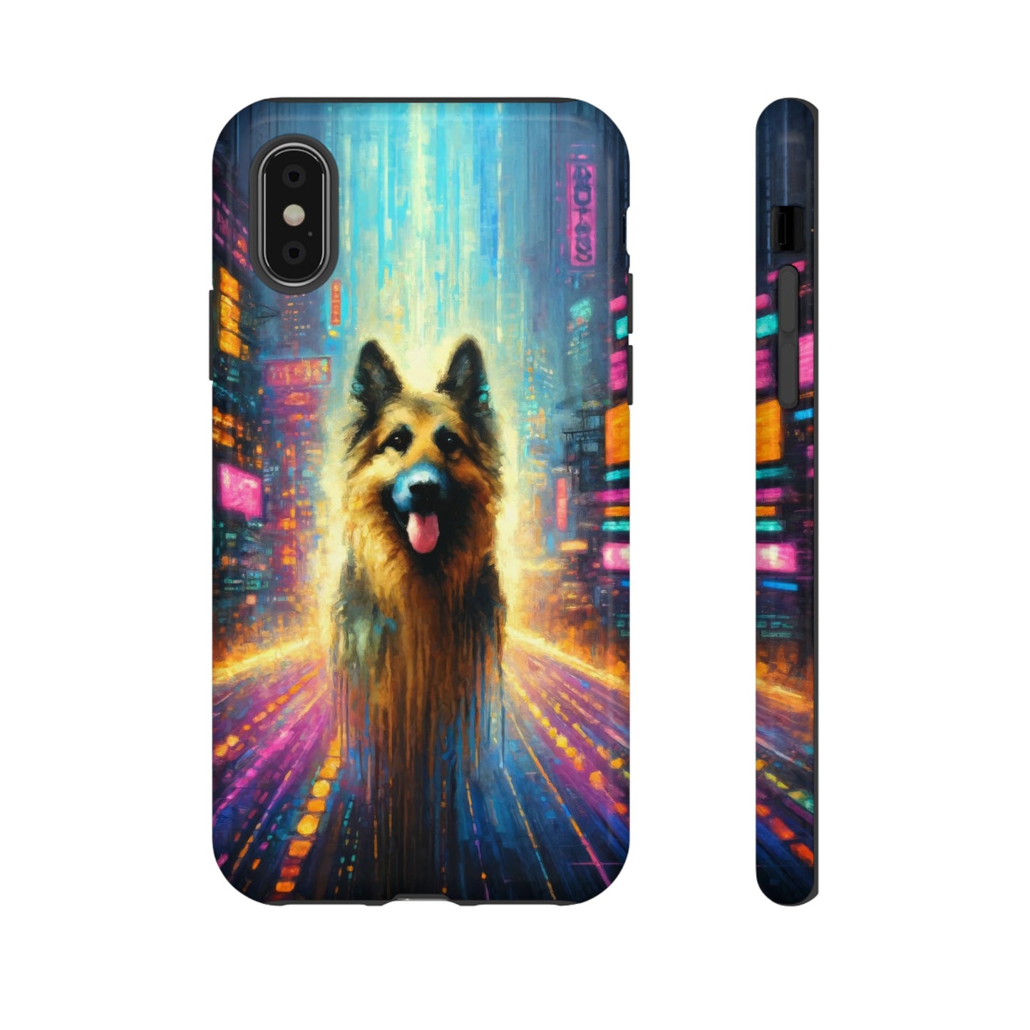 Impressionism meets cyberpunk German Shepherd Phone Case