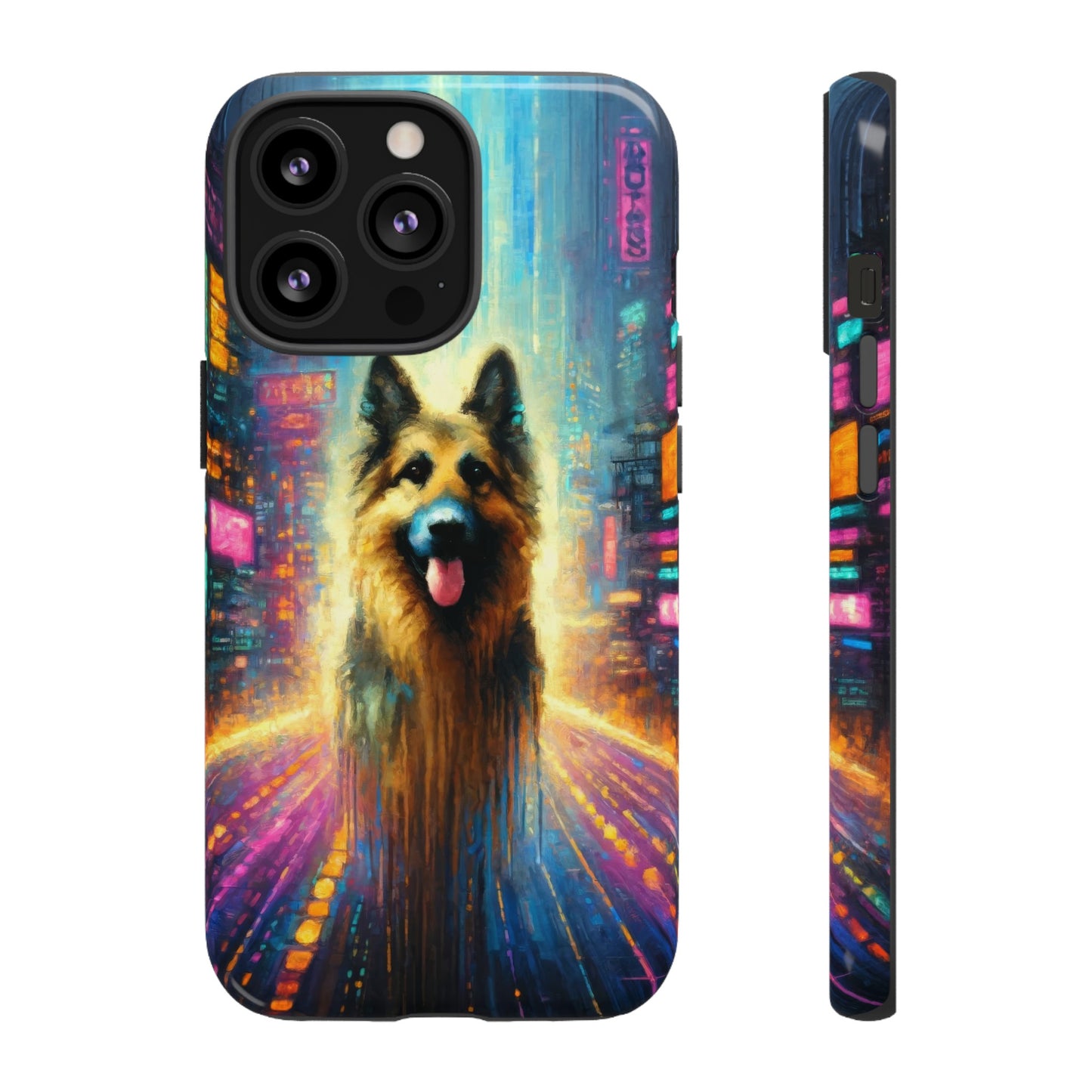 Impressionism meets cyberpunk German Shepherd Phone Case