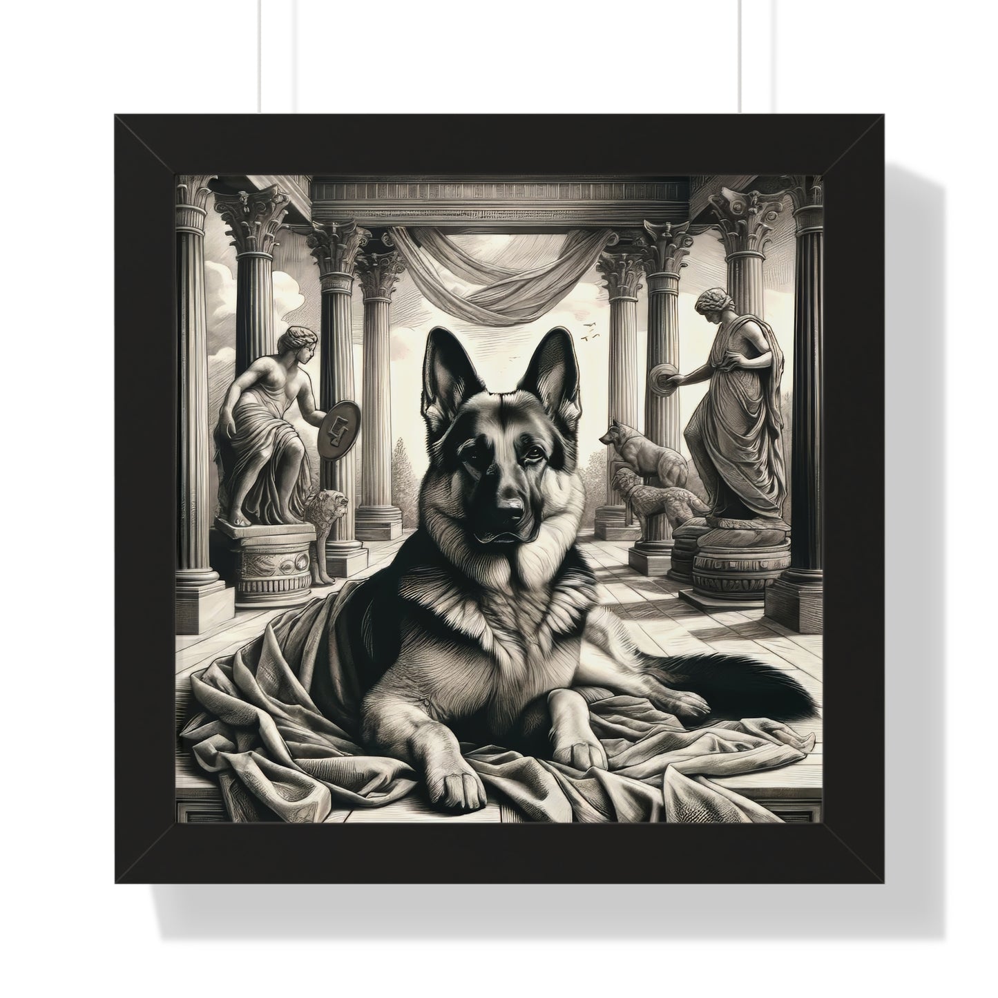 Etching and greco-roman German Shepherd Framed Poster Painting 16x16