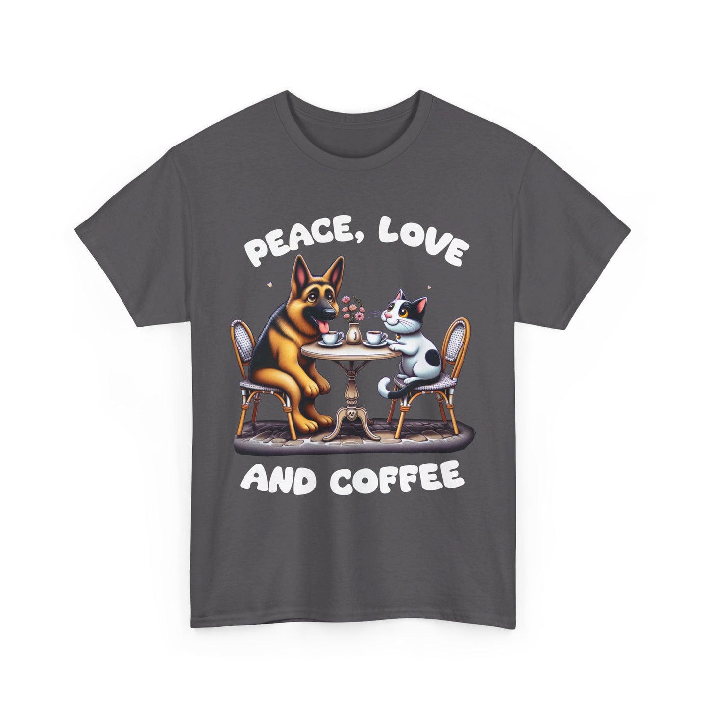 Peace Love and Coffee T-Shirt (13 Colors) (German Shepherd)