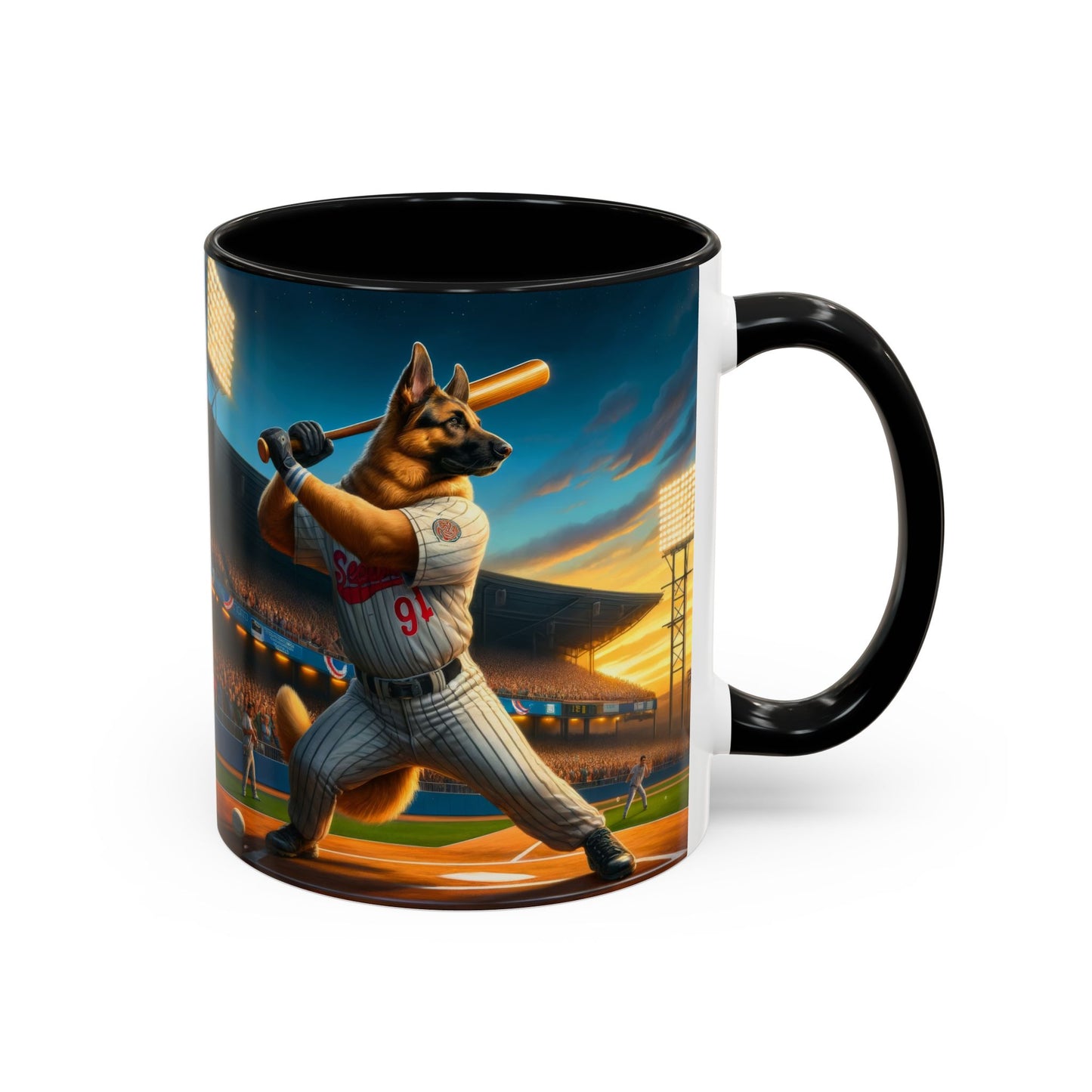 German Shepherd Playing Baseball Accent Coffee Mug, 11oz