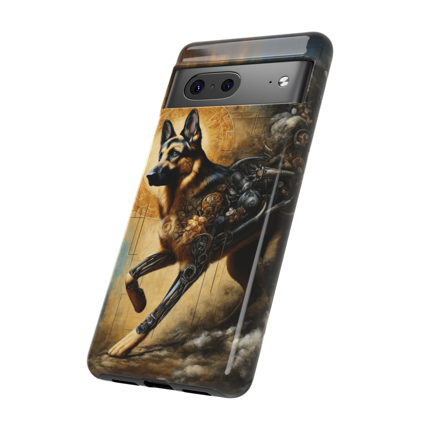 Byzantine, charcoal, and cybernetic German Shepherd Phone Case