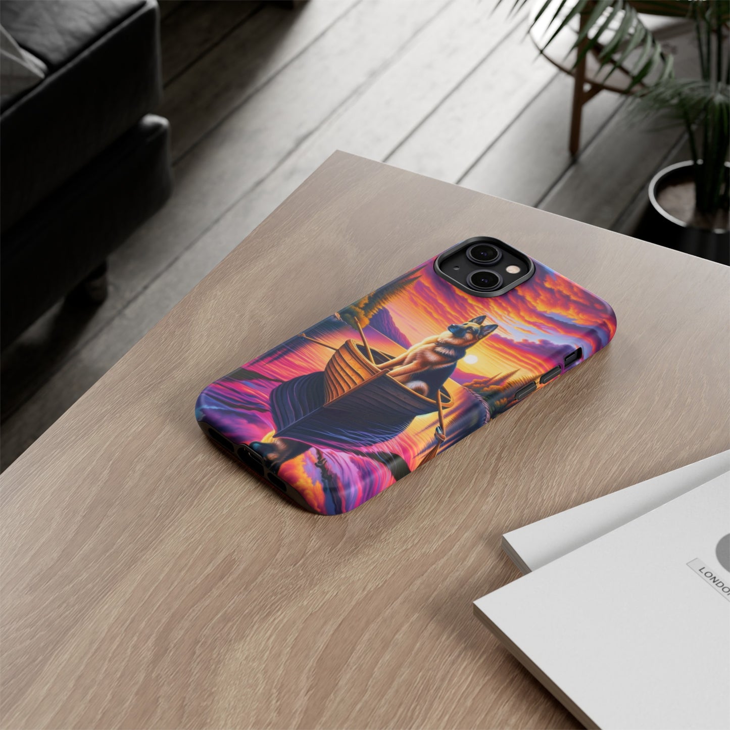 German Shepherd Rowing a boat Phone Case